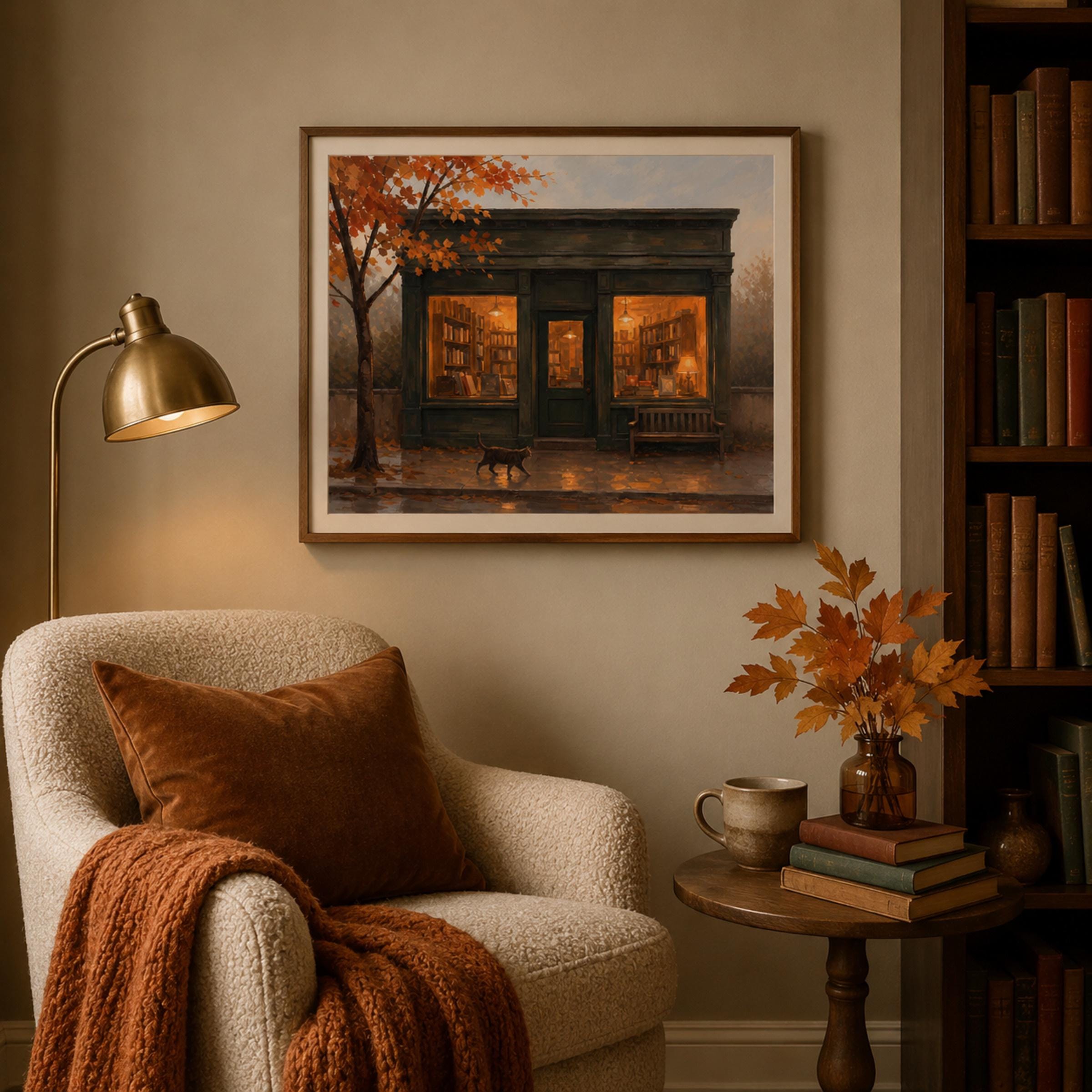 Fall Bookstore Wall Art | Cozy Autumn Bookshop Print | Printable Digital Download — image 3
