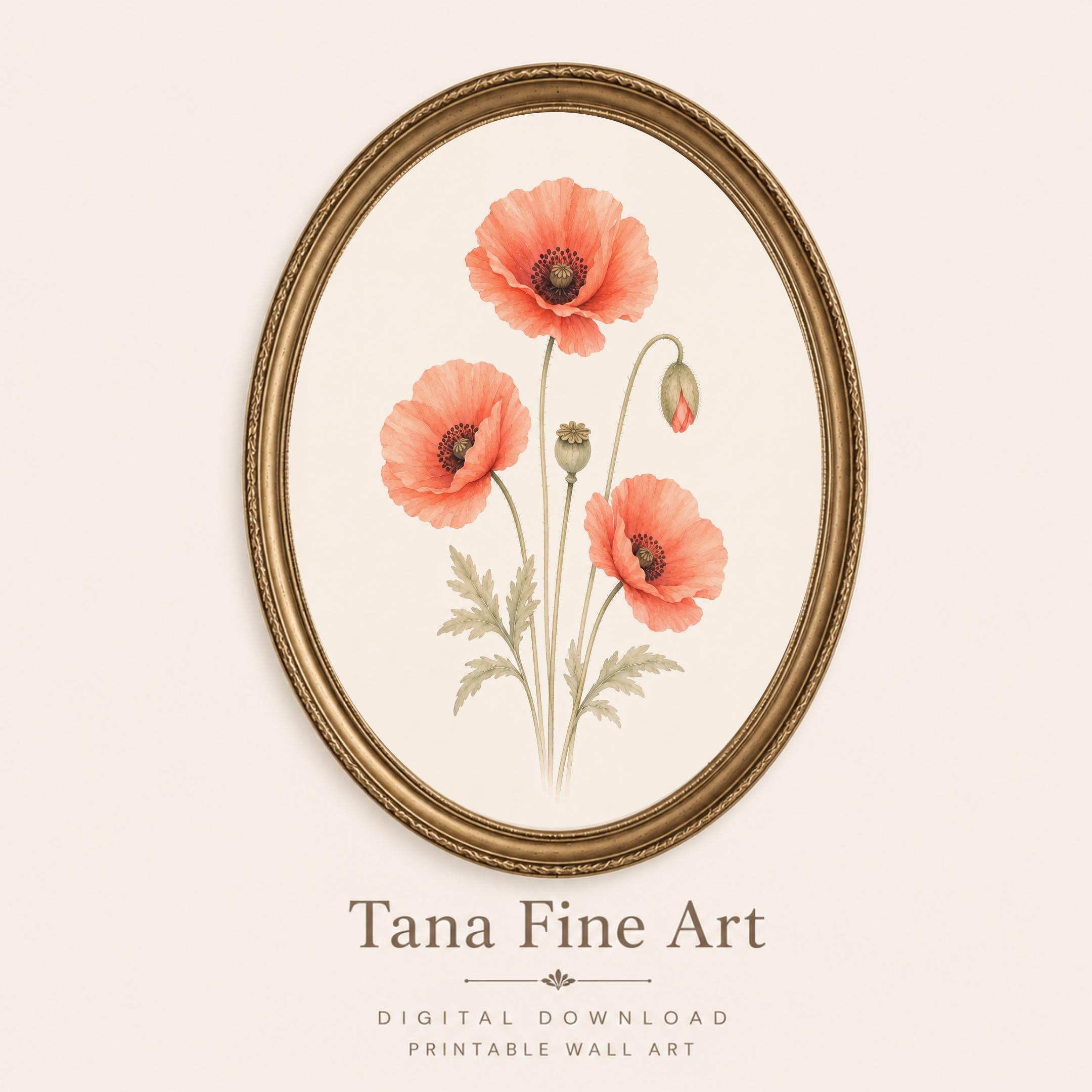 August Birth Flower Print | Poppy Printable Wall Art | Orange Botanical Gift Decor Digital Download