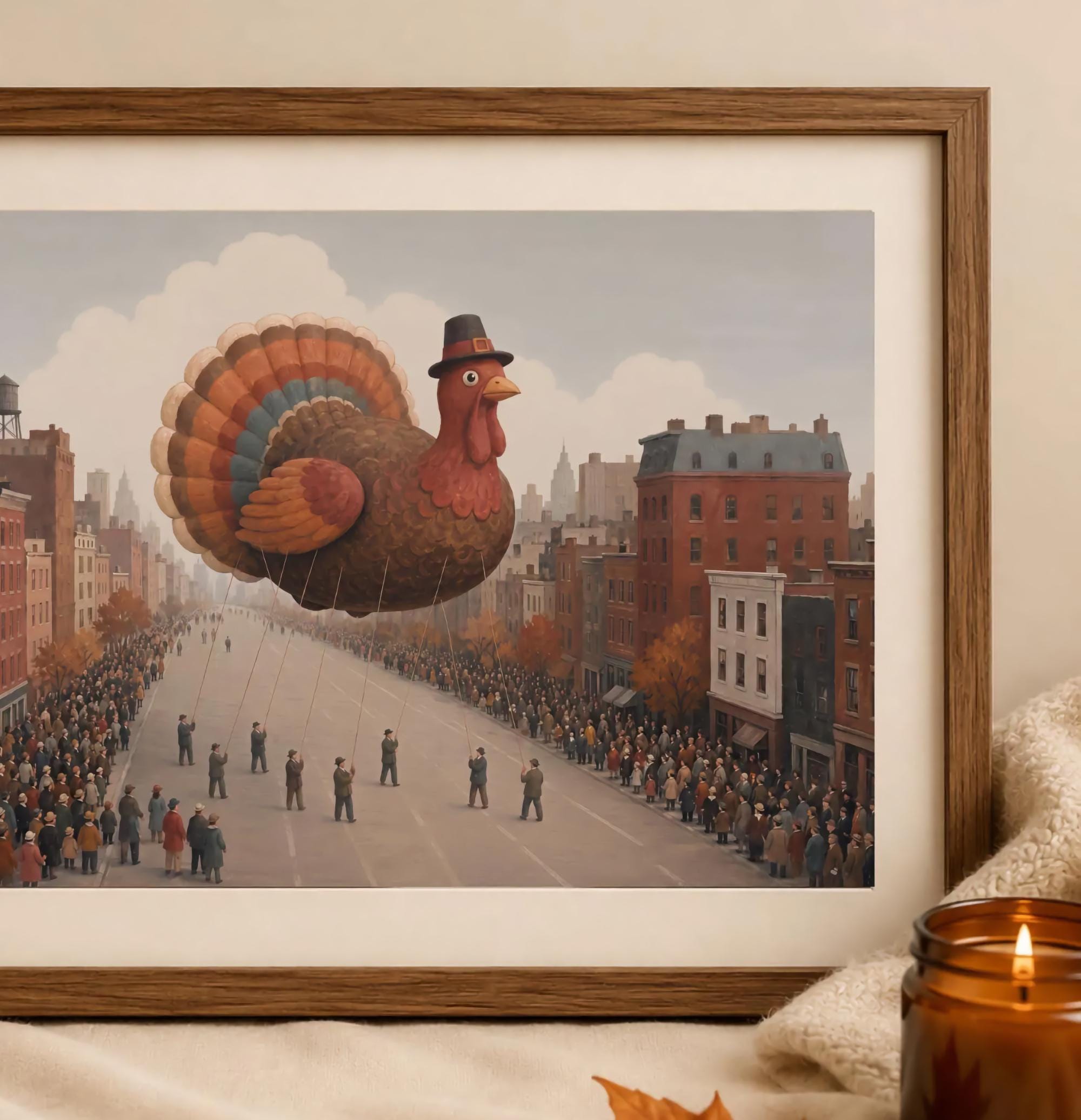 Thanksgiving Turkey Balloon Parade Printable Wall Art, Vintage Autumn Digital Download — image 2