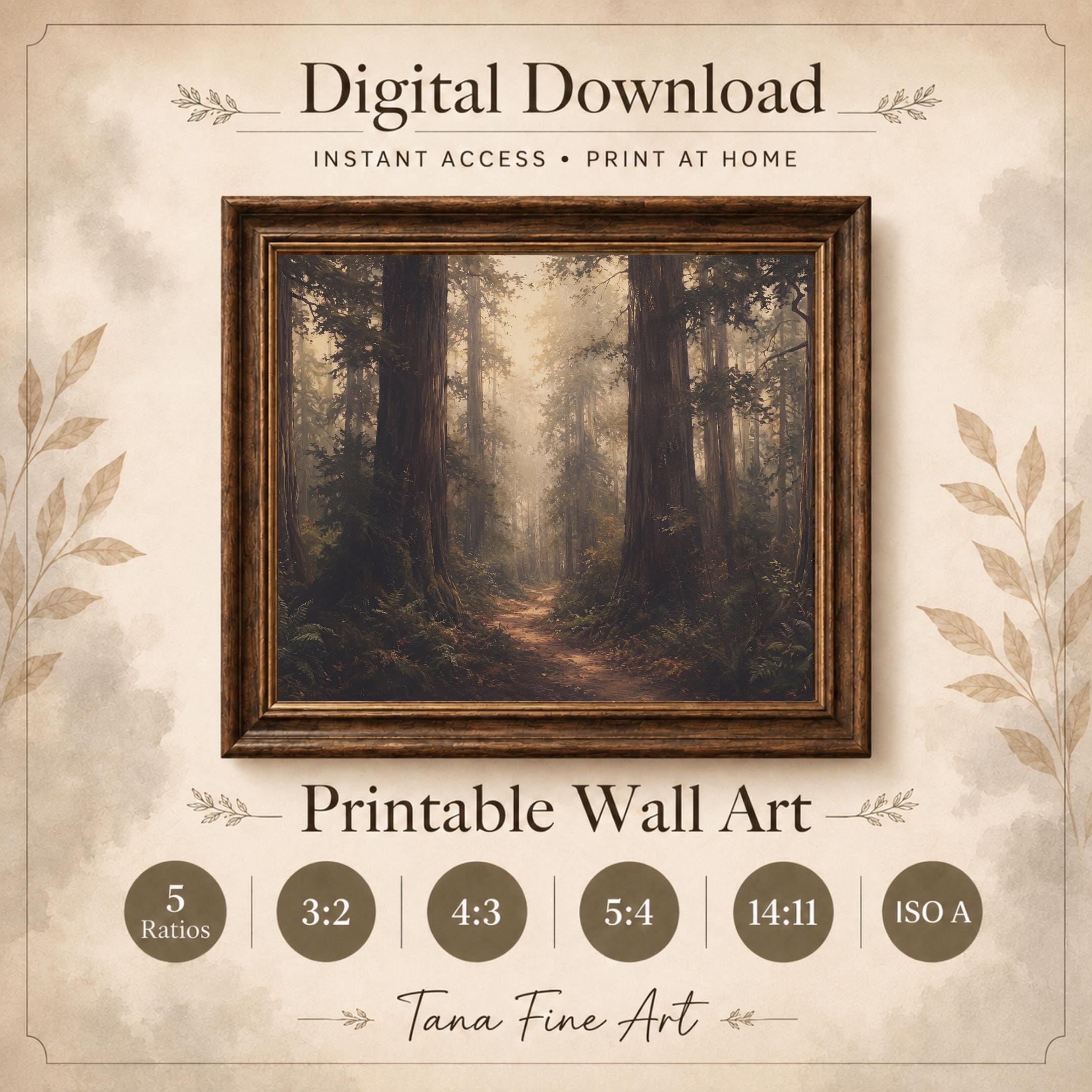 Forest Path Wall Art | Moody Woodland Landscape Print | Vintage Nature Printable Digital Download — image 3