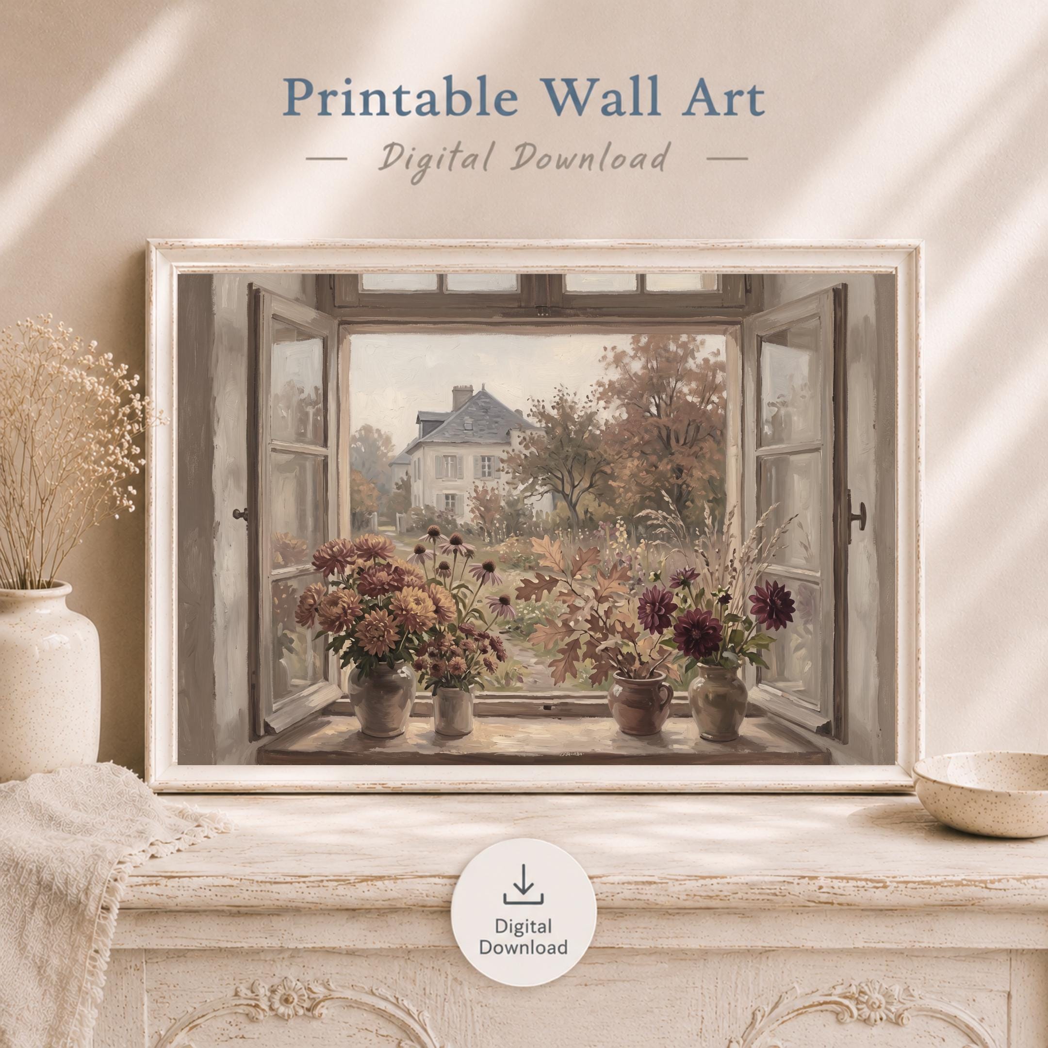 Autumn Window View Wall Art, Fall Cottage Garden Floral, Cozy Farmhouse Decor (Digital Download) — image 6