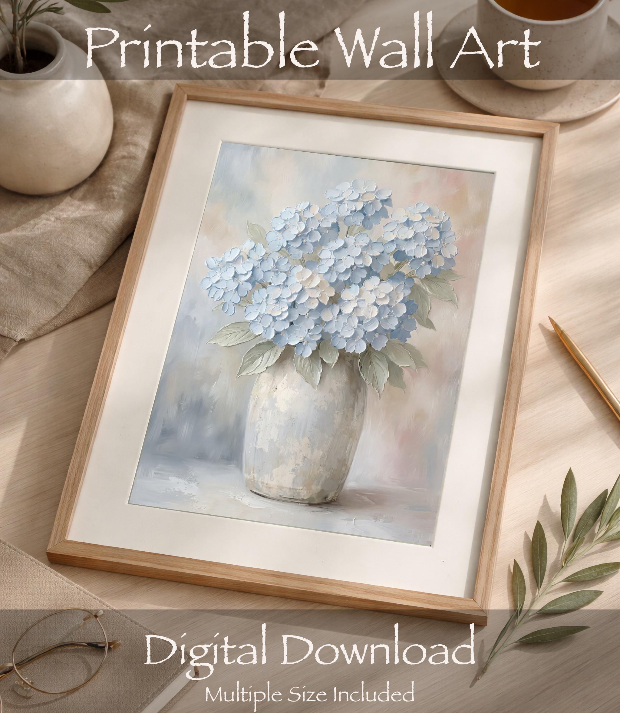 Blue Hydrangea Wall Art Printable | Neutral Floral Print | Floral Vase Decor (Digital Download) — image 10