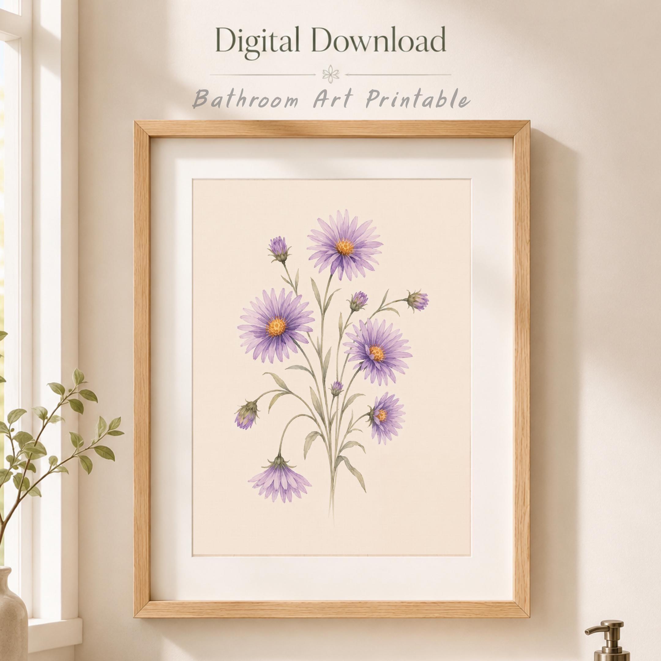 Aster Printable Wall Art | September Birth Flower Print | Purple Botanical Gift Decor Digital Download — image 5