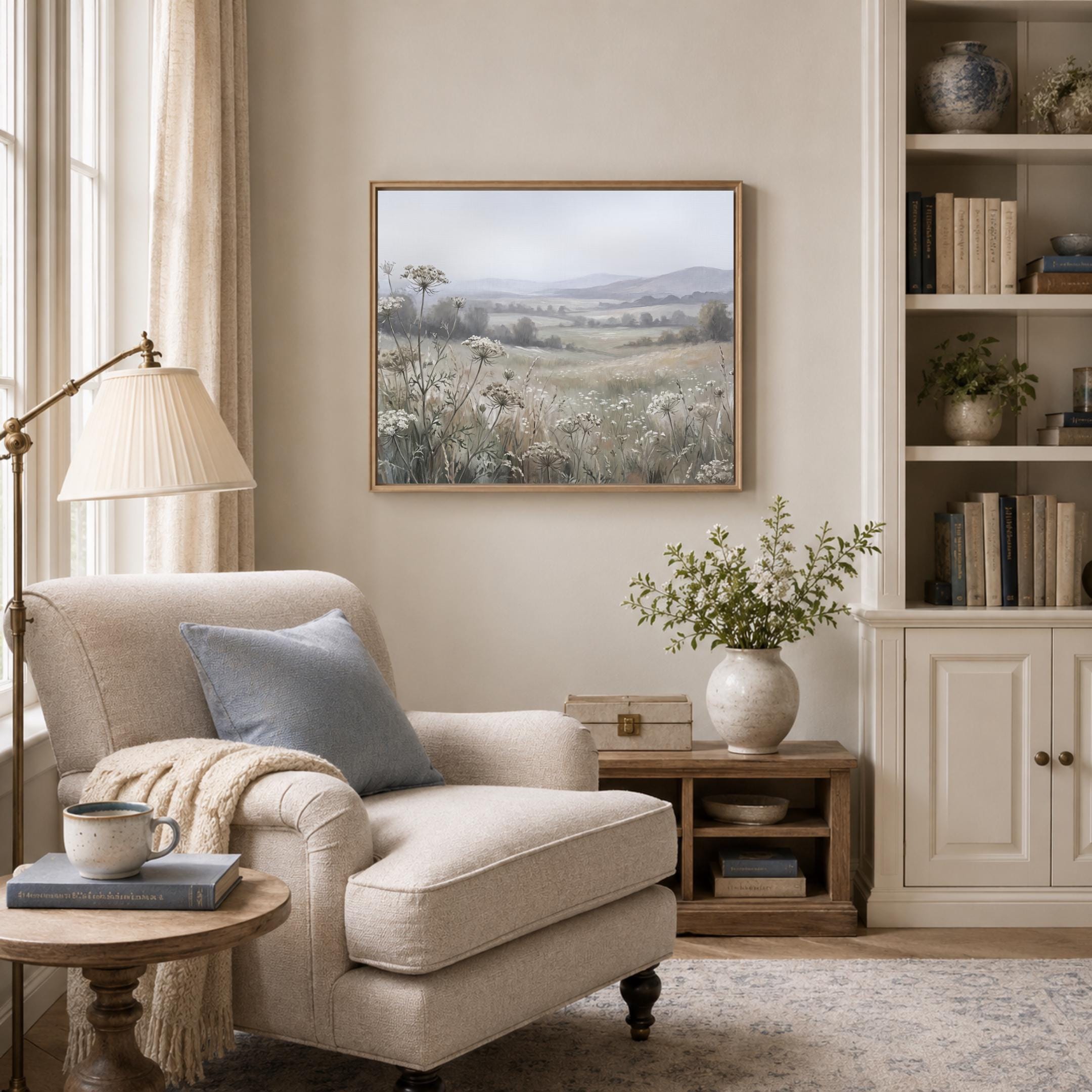 Floral Landscape Print, Neutral Wildflower Meadow Wall Art, Soft Cottage Nature Decor (Digital Download) — image 10