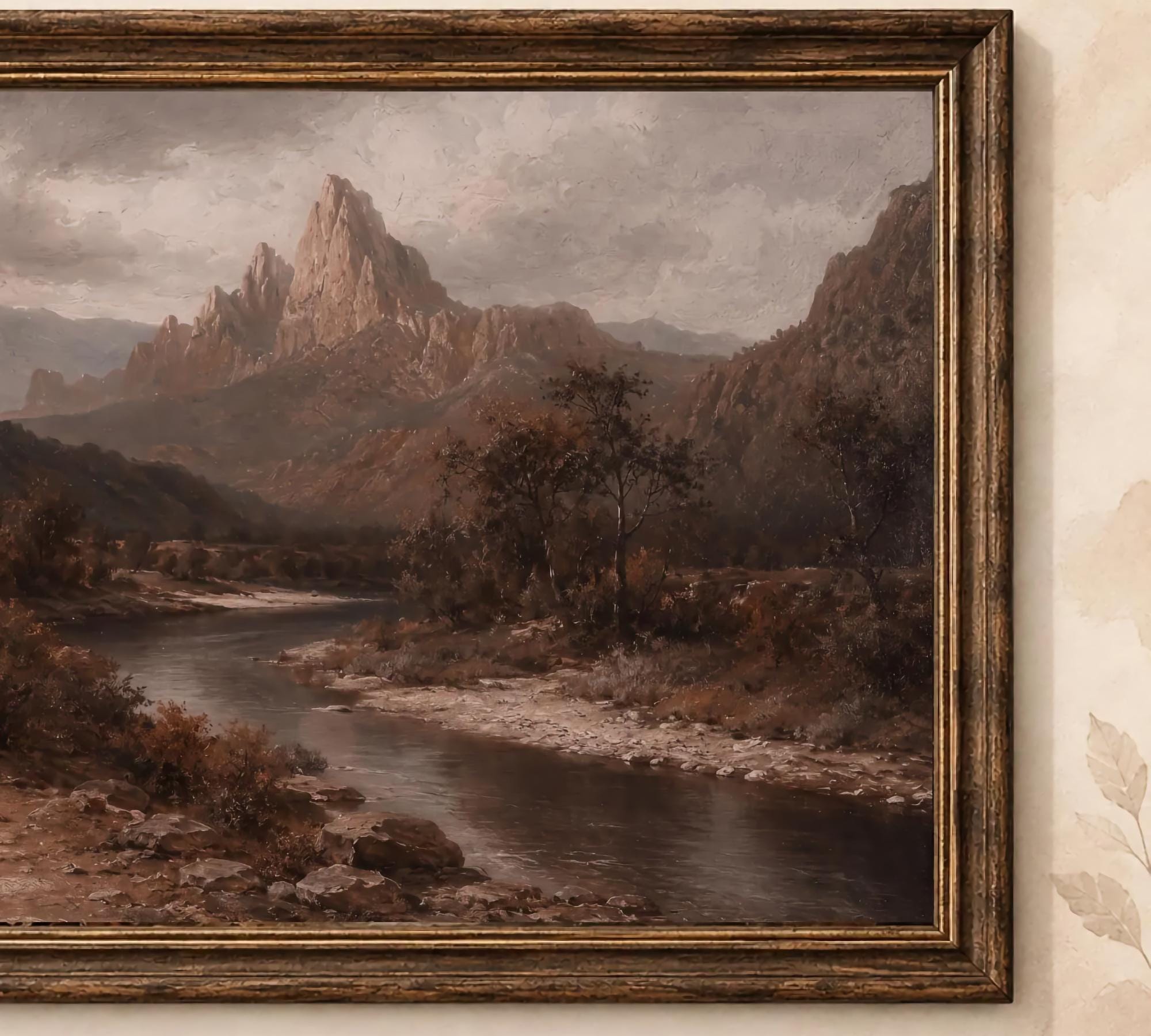 Mountain River Wall Art | Moody Fall Landscape Print | Vintage Nature Printable Digital Download — image 2
