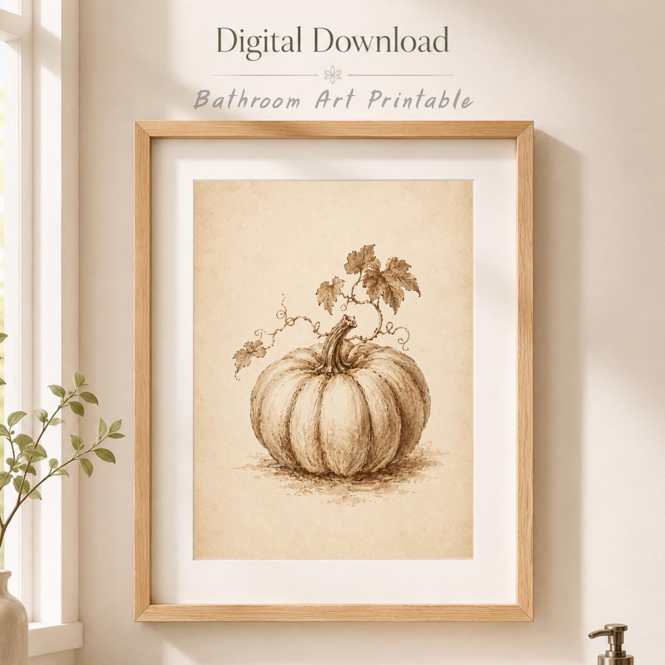 Vintage Pumpkin Sketch Print, Neutral Botanical Autumn Wall Art (Digital Download) — image 6