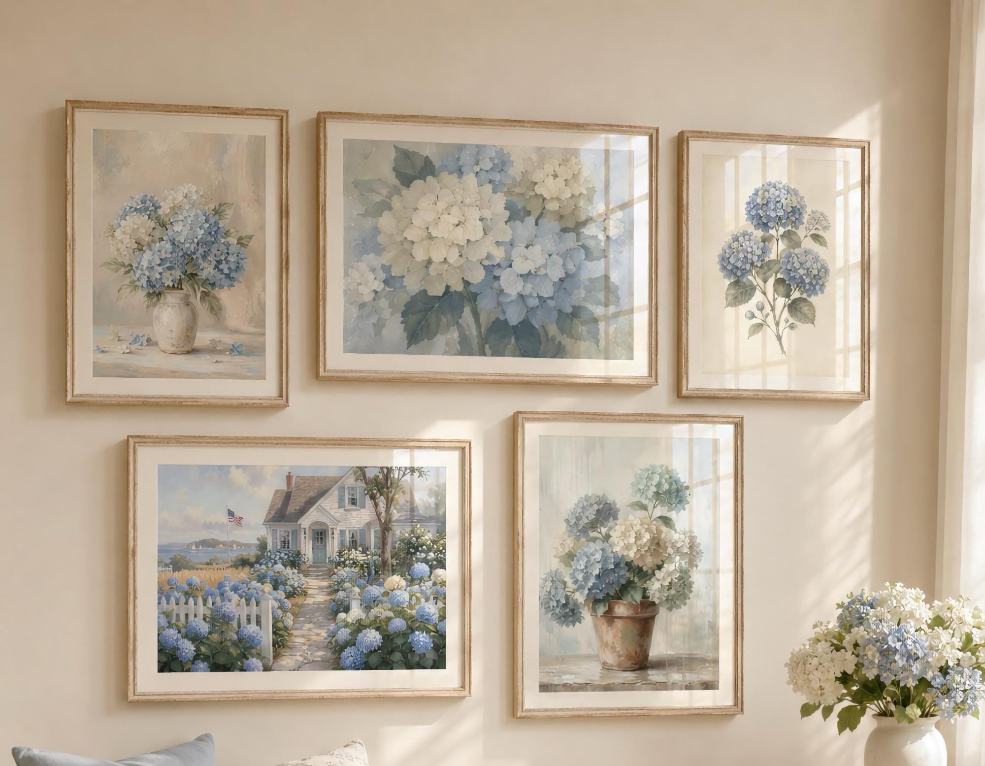 Vintage Hydrangea Gallery Wall Set of 9, Coastal Cottage Gallery Decor Prints (Digital Download) — image 7