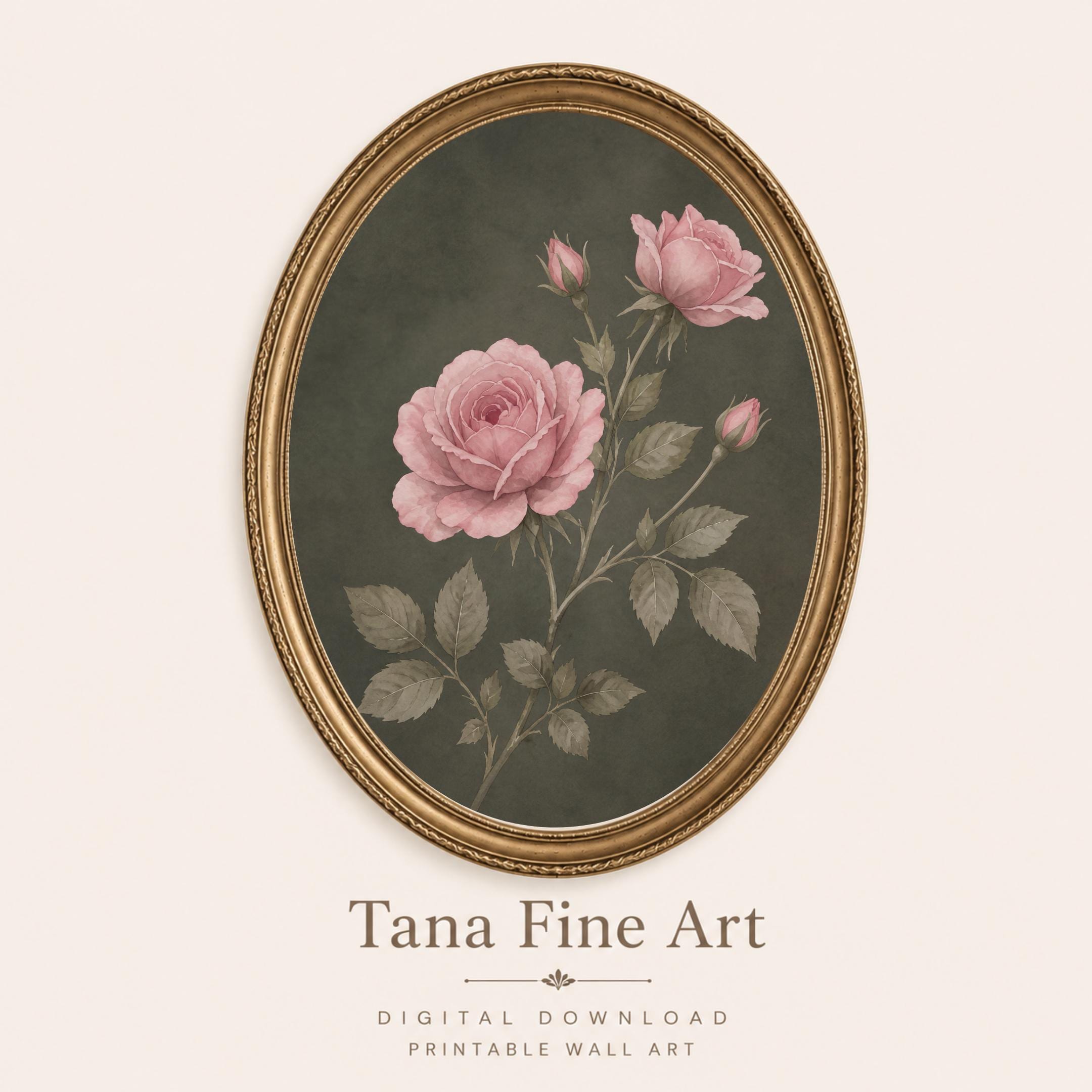 Moody June Birth Flower Print | Pink Rose Wall Art | Vintage Botanical Digital Download — image 6