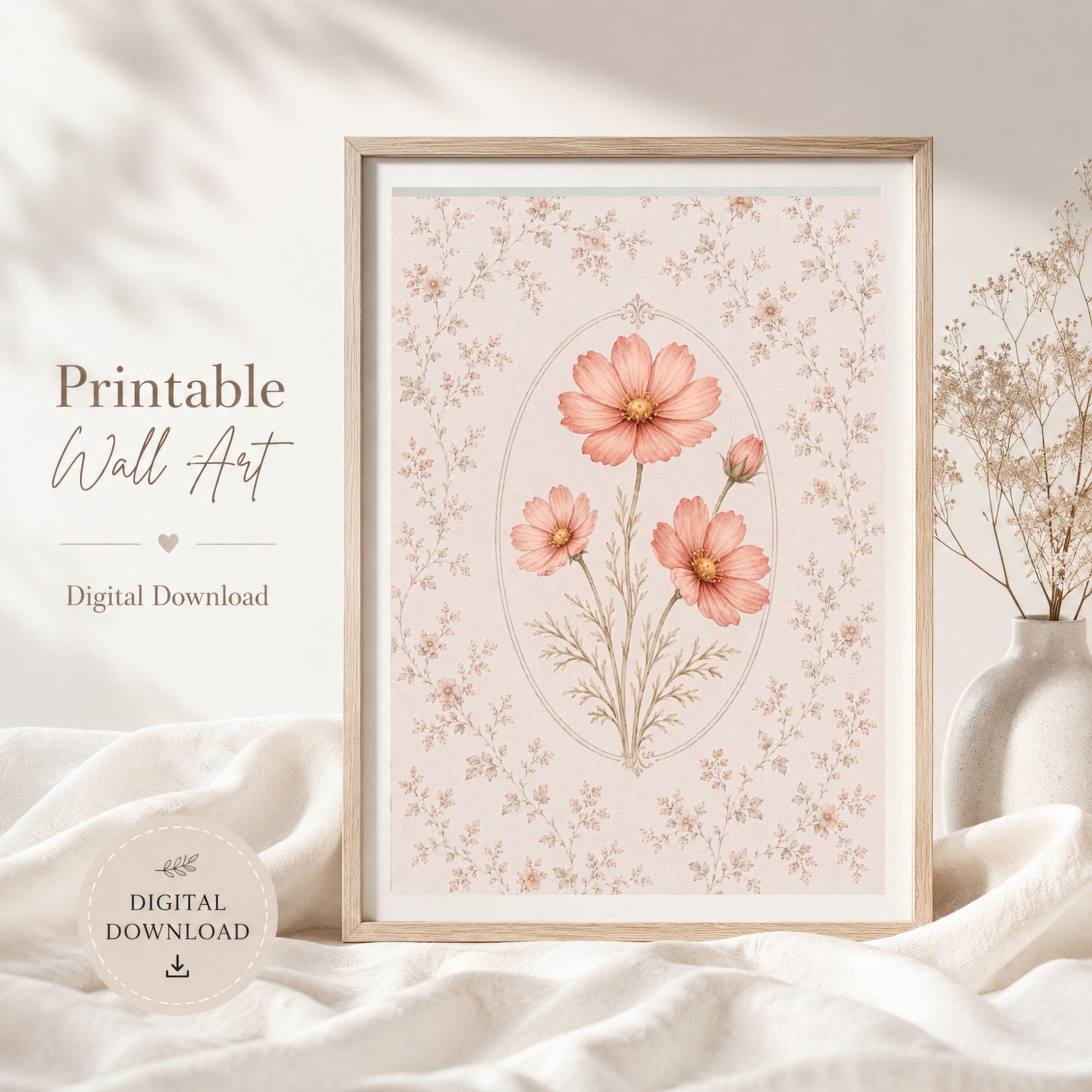 October Birth Month Flower Print | Cosmos Printable Wall Art | Vintage Botanical Gift Digital Download — image 7