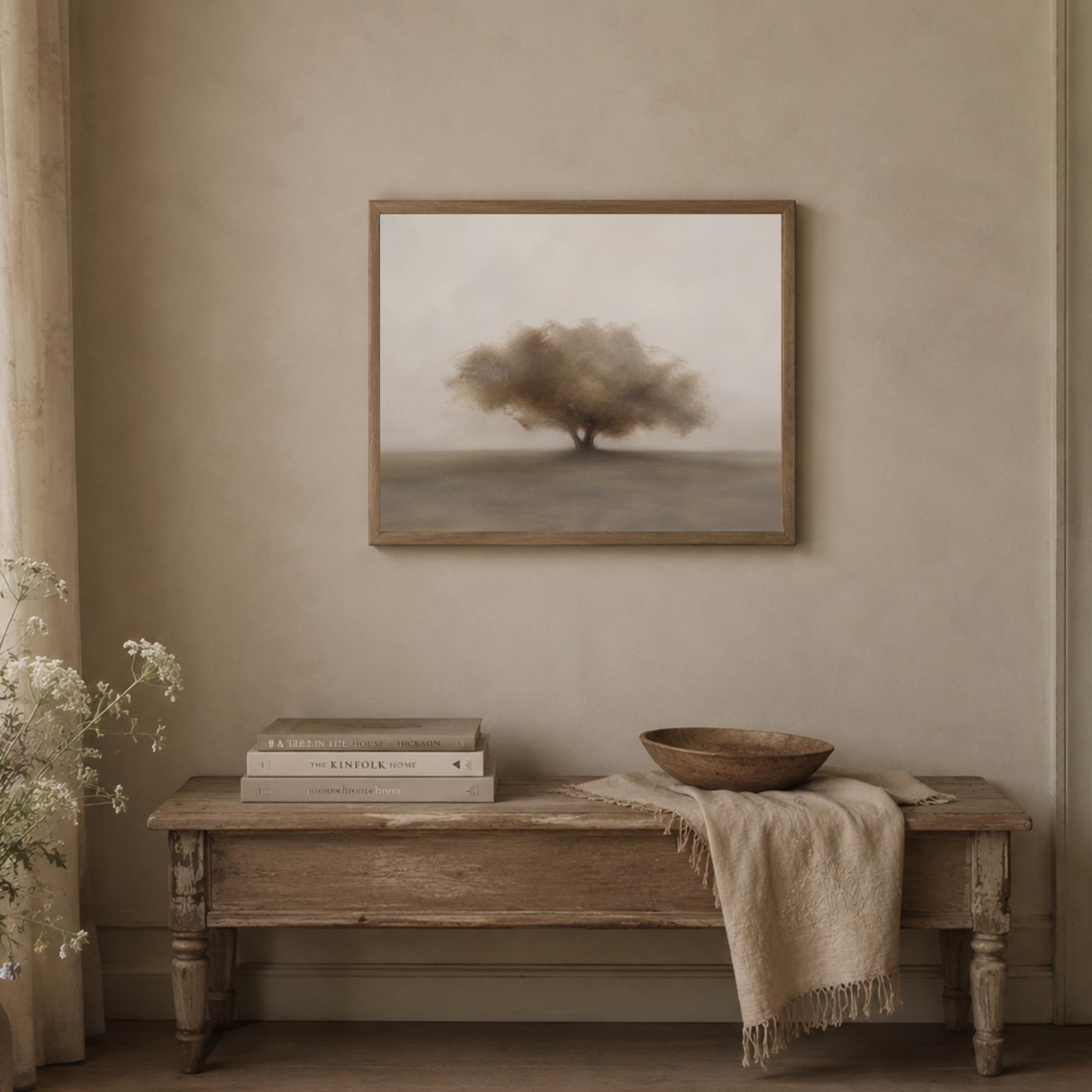 Tree Wall Art Printable | Soft Minimalist Landscape Print | Neutral Vintage Painting Digital Download — image 6