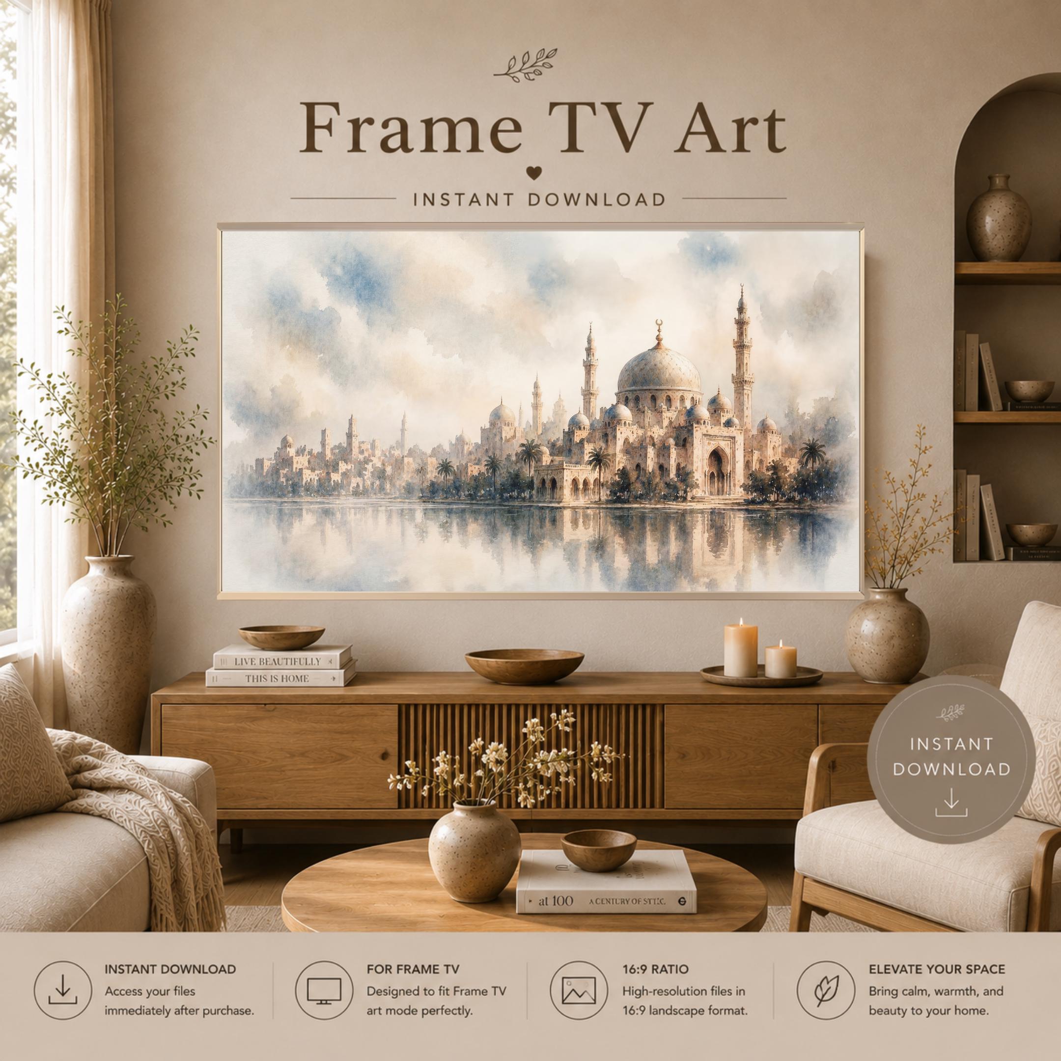 Neutral Islamic Frame TV Art | Mosque Skyline Digital Download — image 3