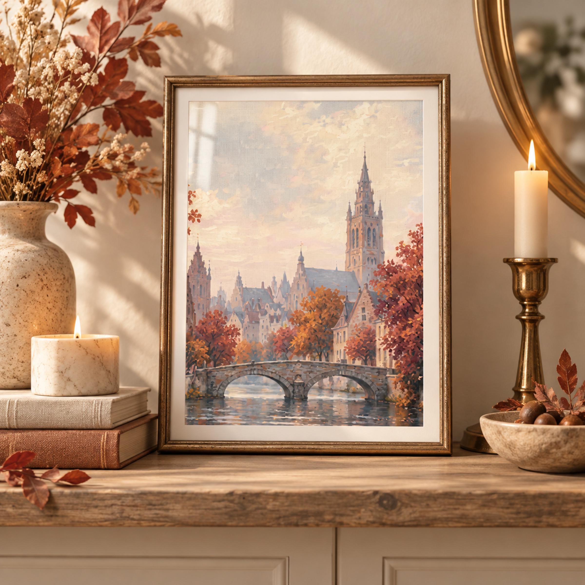 Autumn European City Printable Wall Art, Romantic River Bridge Landscape, Travel Decor Digital Download — image 4