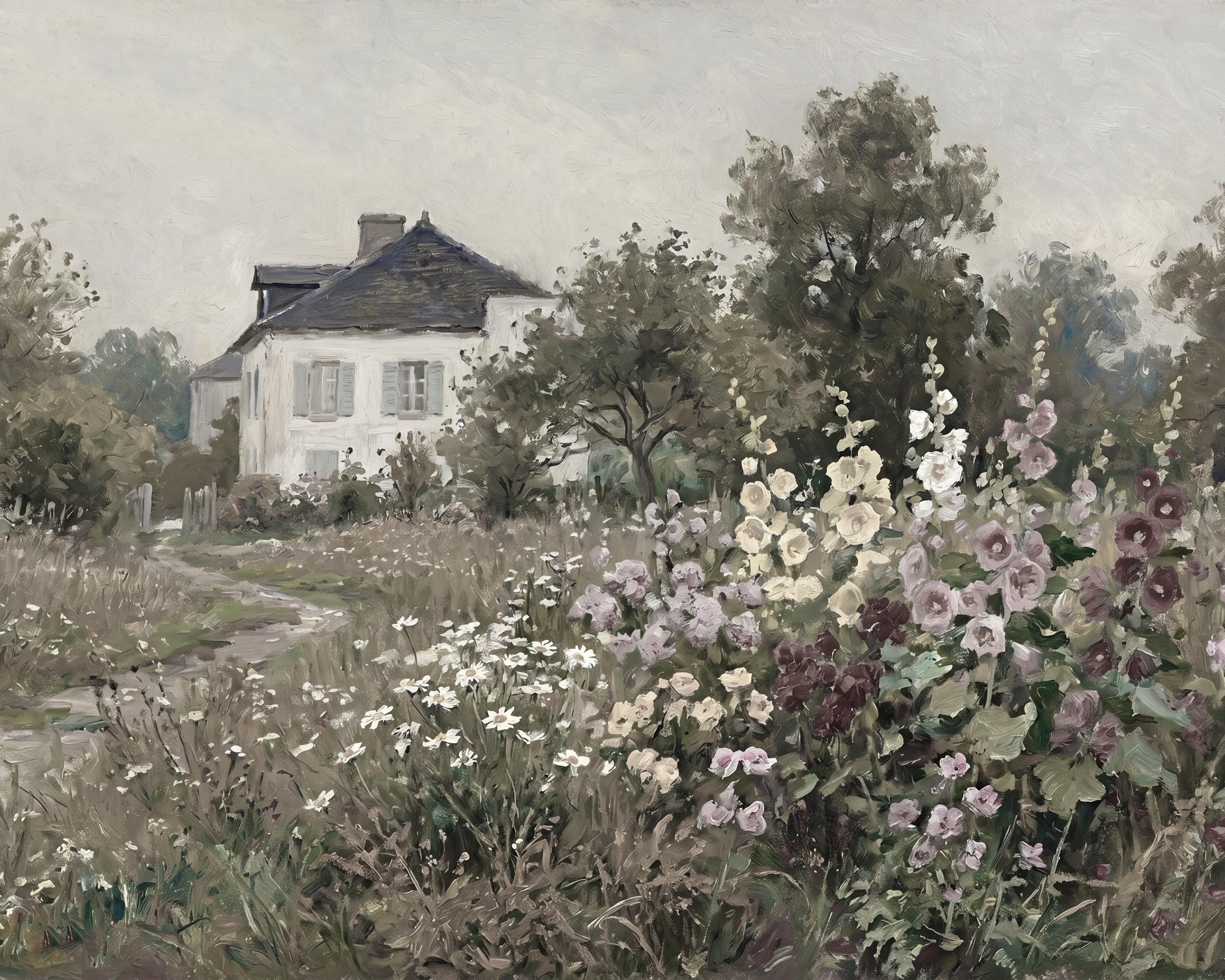 Vintage Cottage Garden Wall Art, Romantic Floral Landscape, French Country Decor Digital Download — image 2