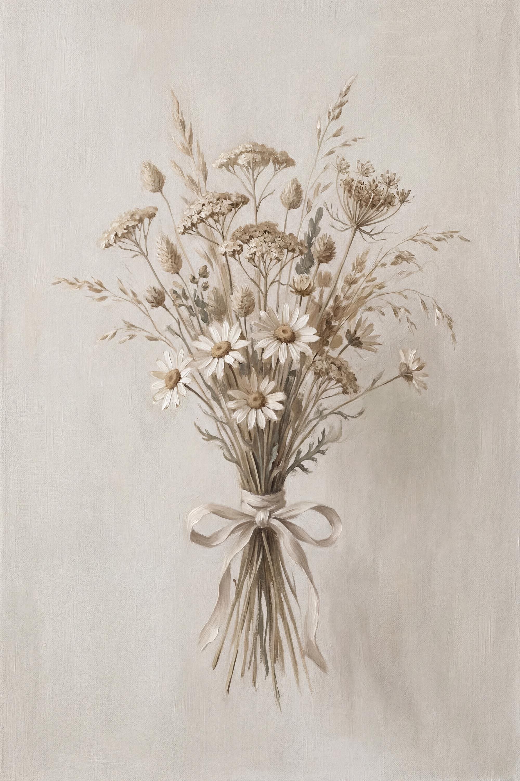 April Birth Flower Bouquet Art, Neutral Daisy Floral Print, Vintage Farmhouse Cottage (Digital Download) — image 2
