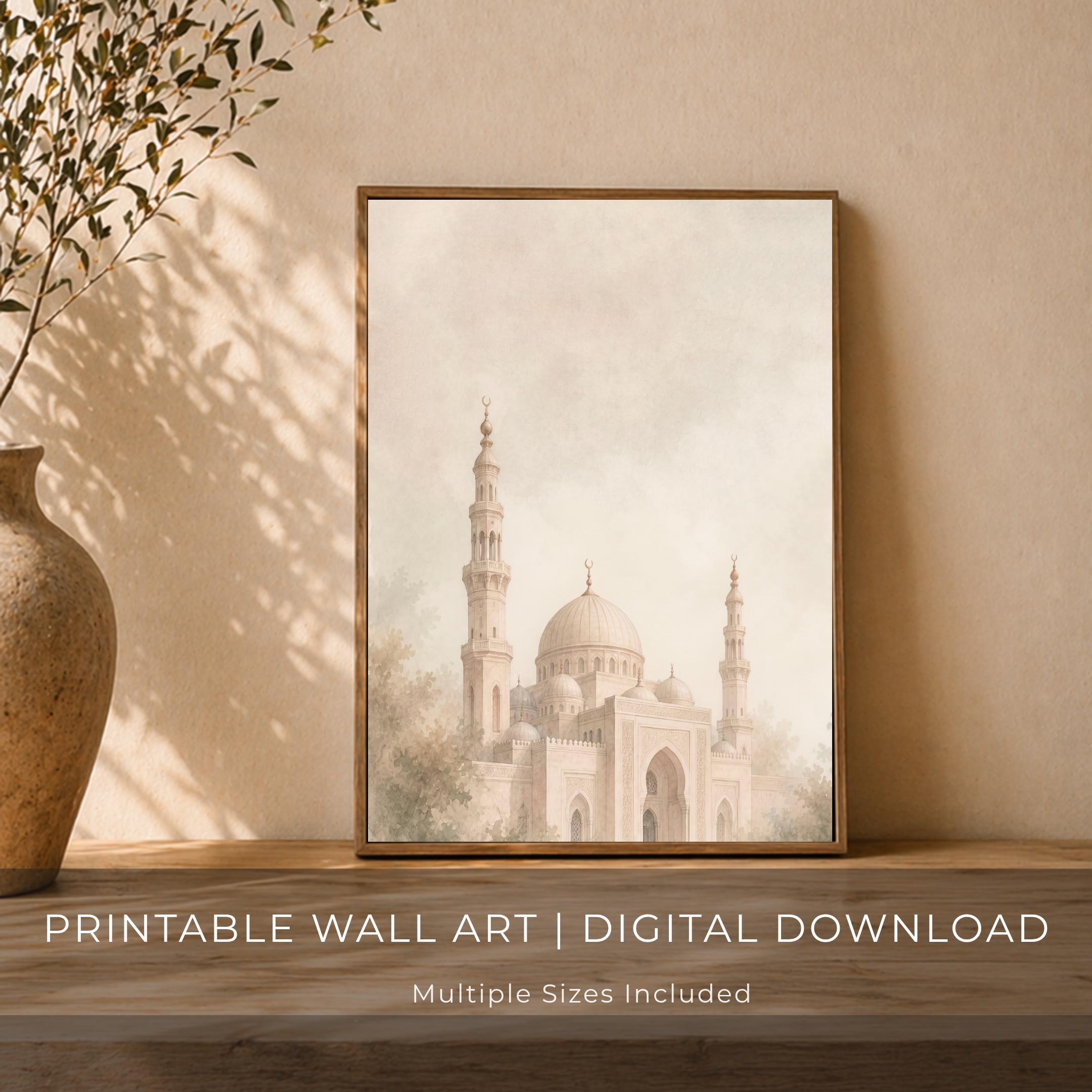Beige Mosque among Gentle Foliage