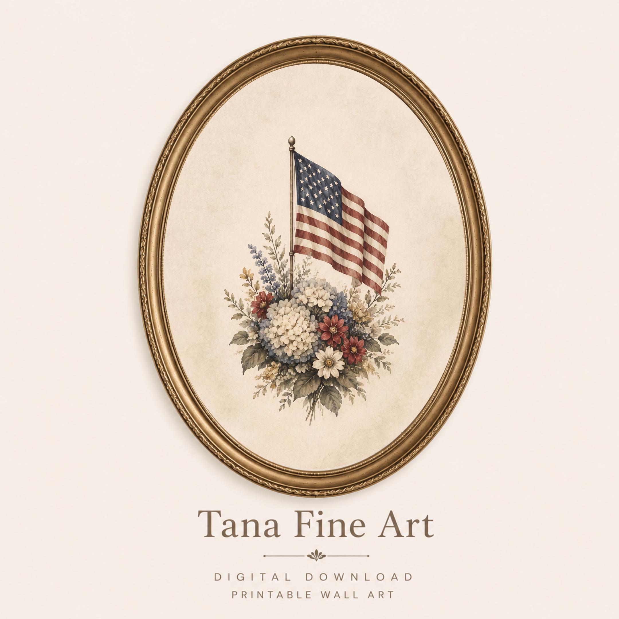 Vintage Patriotic Wall Art Set, Eagle, Flag, Floral Barn Prints (Digital Download) — image 7