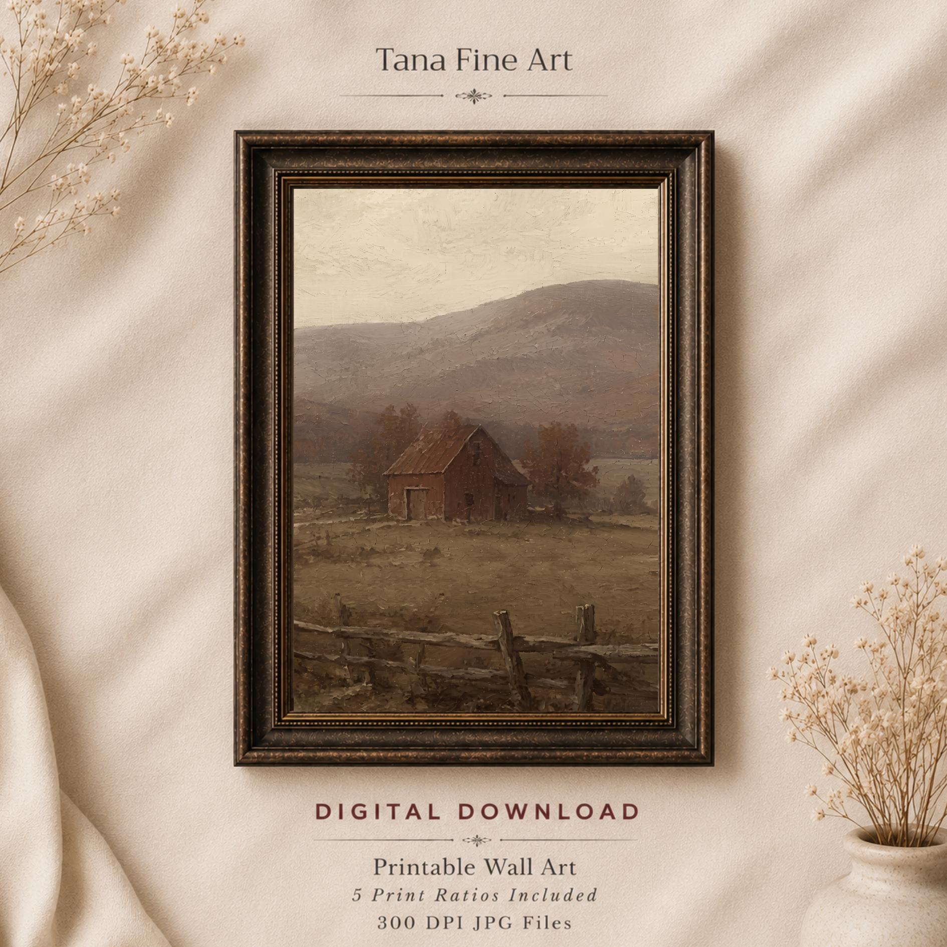 Rustic Barn Field Printable Wall Art, Neutral Farmhouse Landscape, Country Cottage Decor Digital Download — image 8