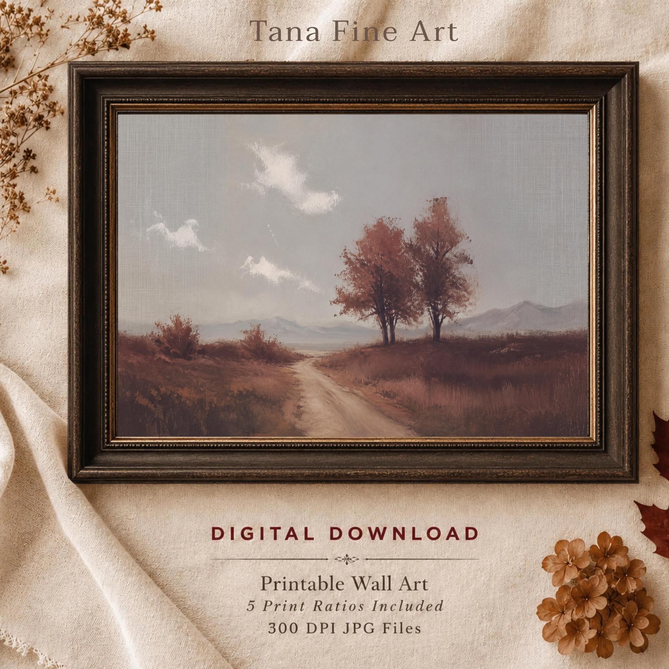 Autumn Country Road Wall Art | Vintage Fall Landscape Print | Rustic Farmhouse Digital Download
