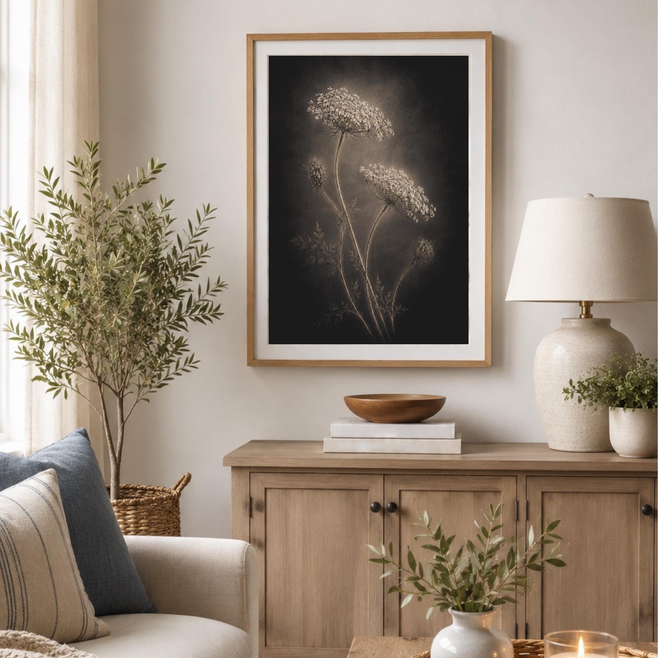 Queen Annes Lace Wall Art, Dark Floral Still Life, Moody Botanical Prints (Digital Download) — image 7