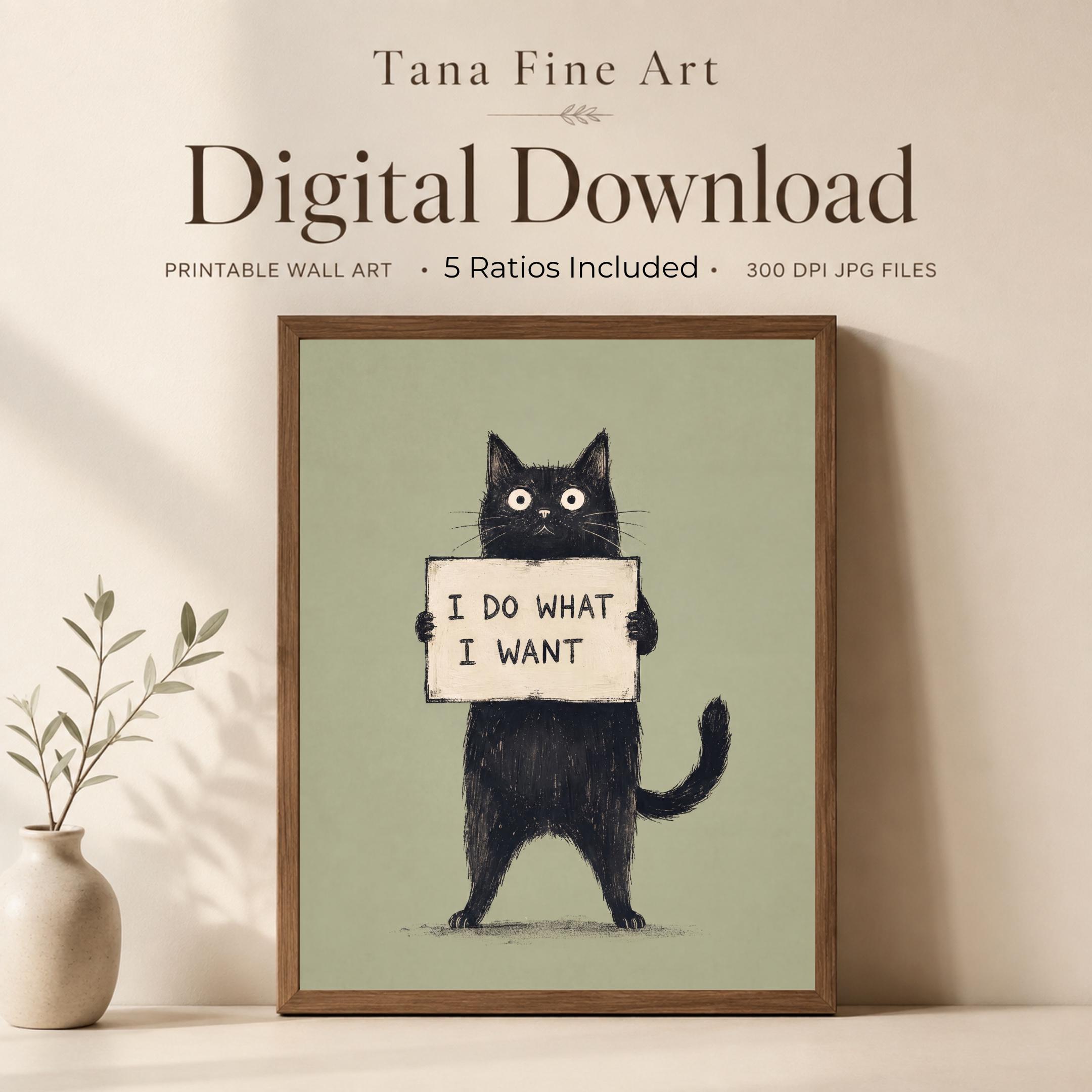 Funny Black Cat Quote Wall Art | Cat Lover Printable Digital Download