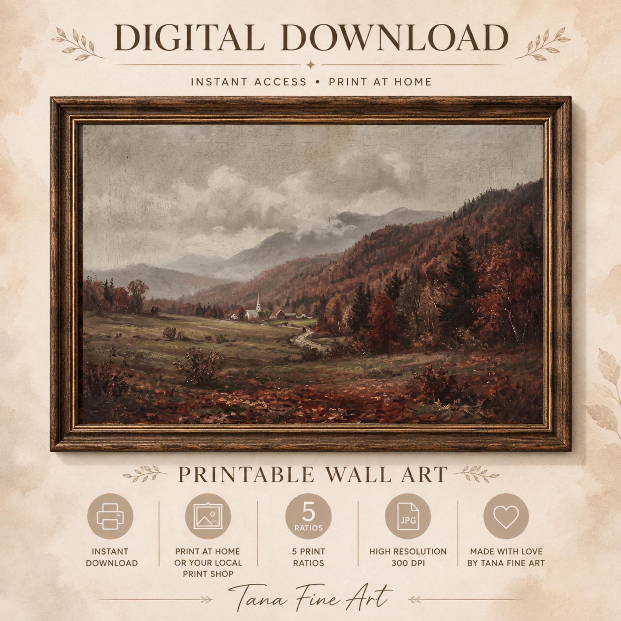 Stowe Vermont Fall Wall Art Print | New England Autumn Landscape Inspired | Vintage Digital Download — image 9