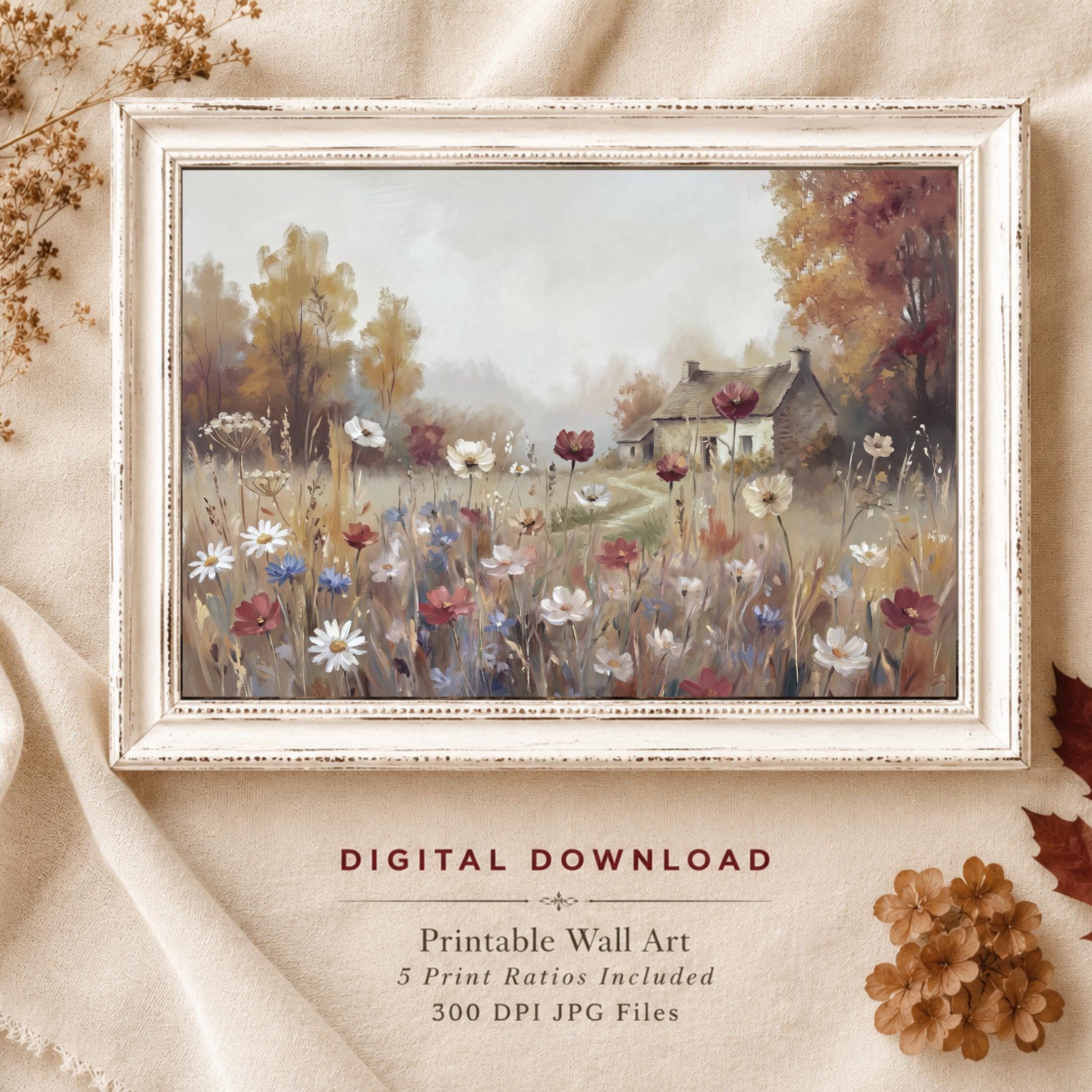 Rustic Fall Cottage Wall Art, Autumn Wildflower Meadow, Cottage Garden Print (Digital Download) — image 9