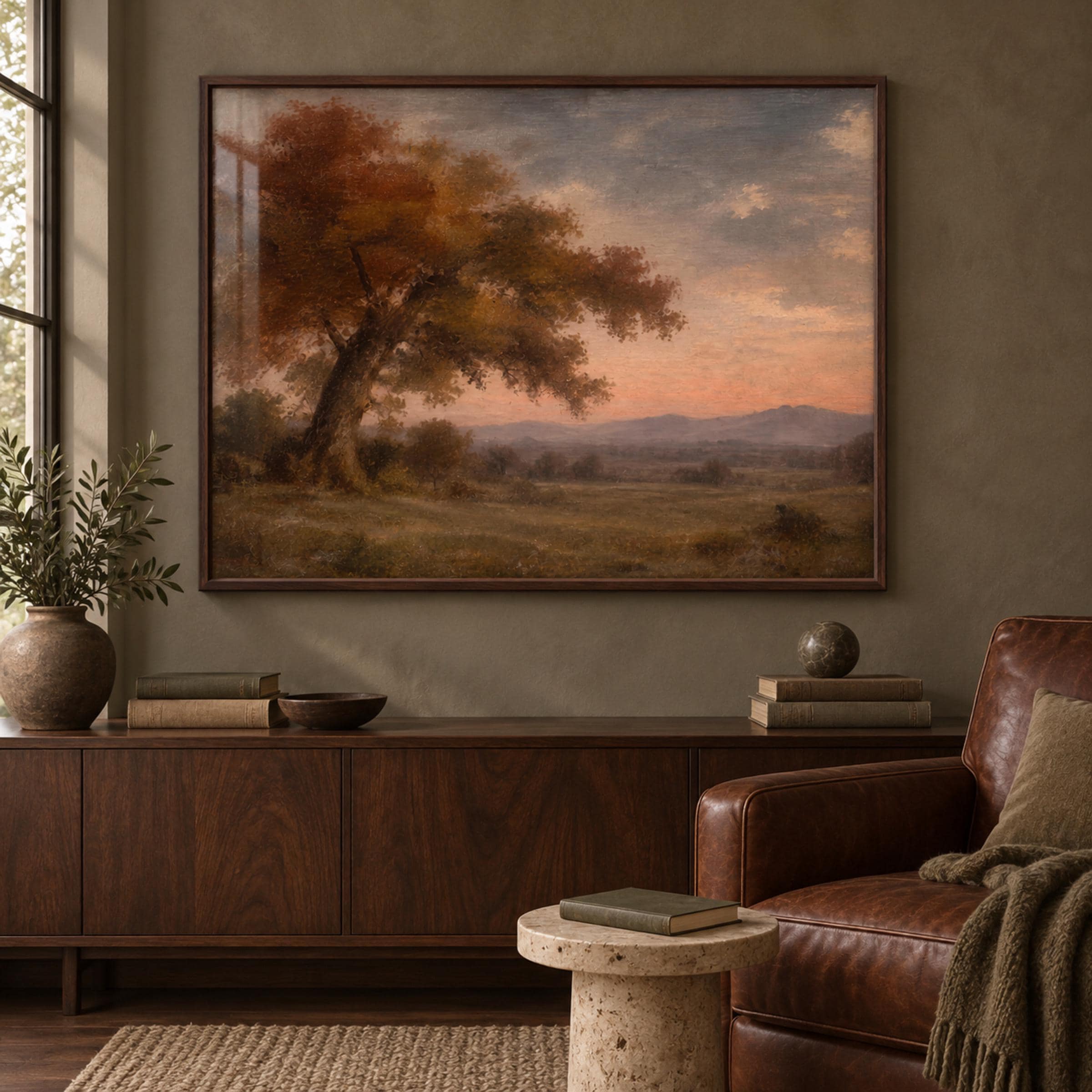 Vintage Autumn Tree Wall Art, Sunset Countryside Landscape, Warm Earthy Rustic Farmhouse, Digital Download — image 4
