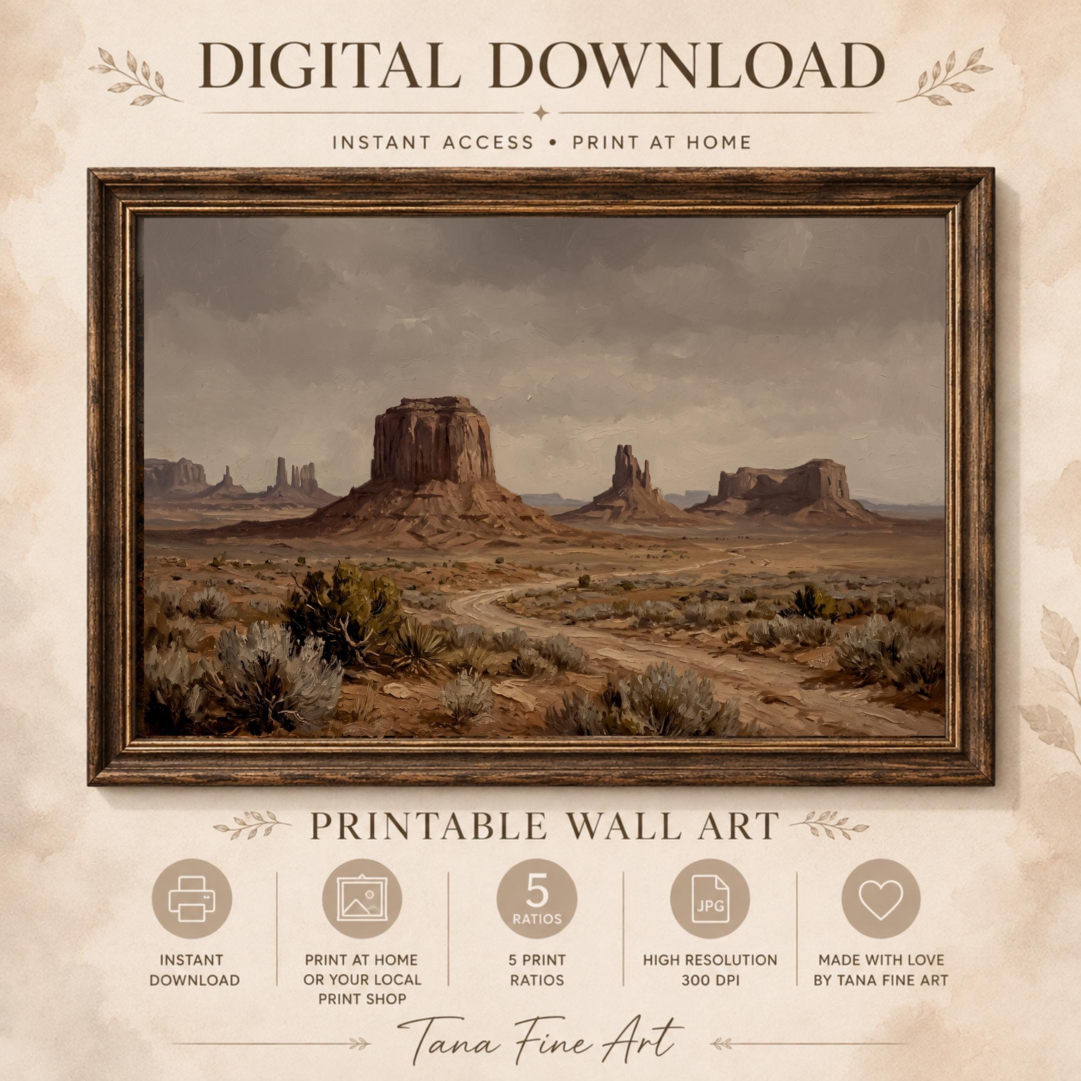 Desert Landscape Wall Art | Monument Valley Inspired | Moody Western Landscape | Vintage Southwest | Digital Download — image 4