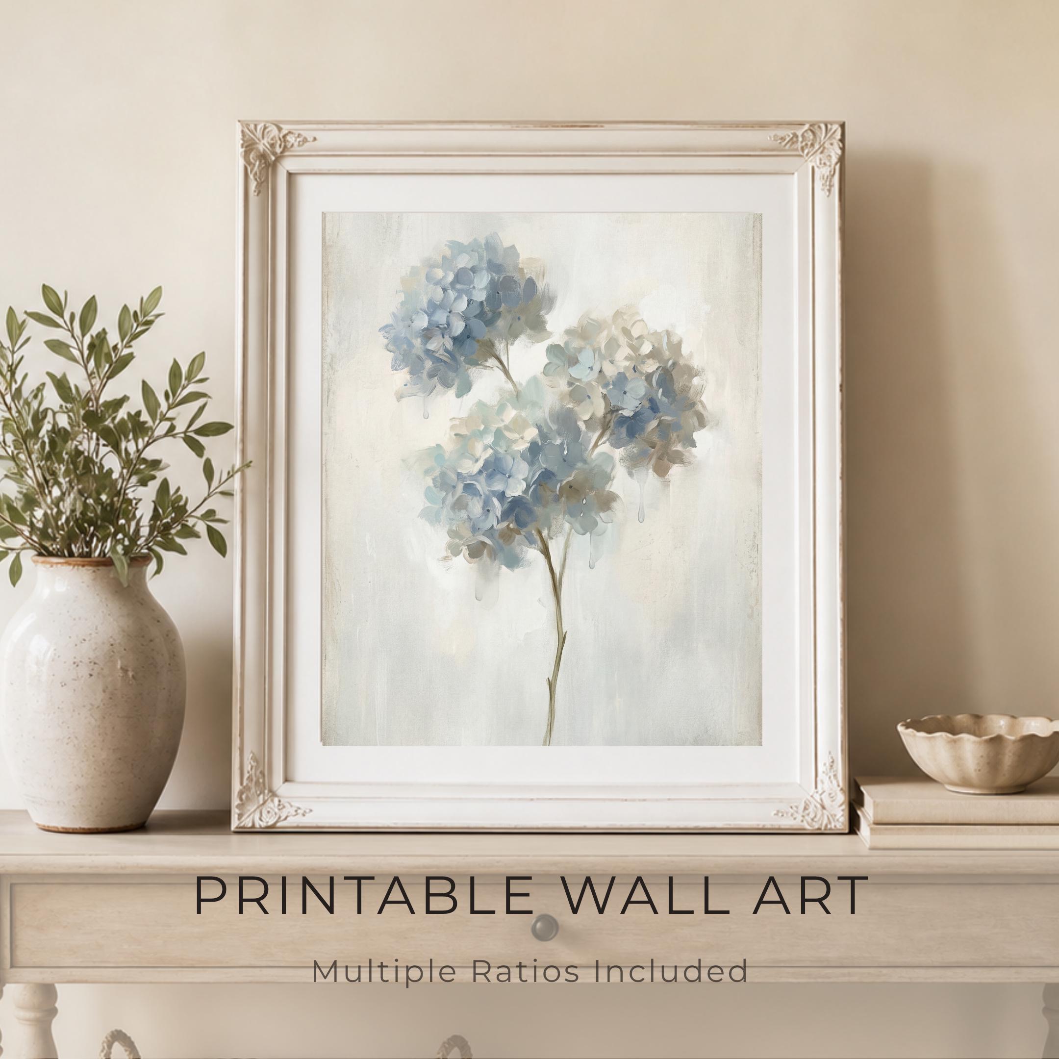 Rainy Blue Hydrangea Wall Art | Neutral Floral Botanical Decor (Digital Download) — image 4