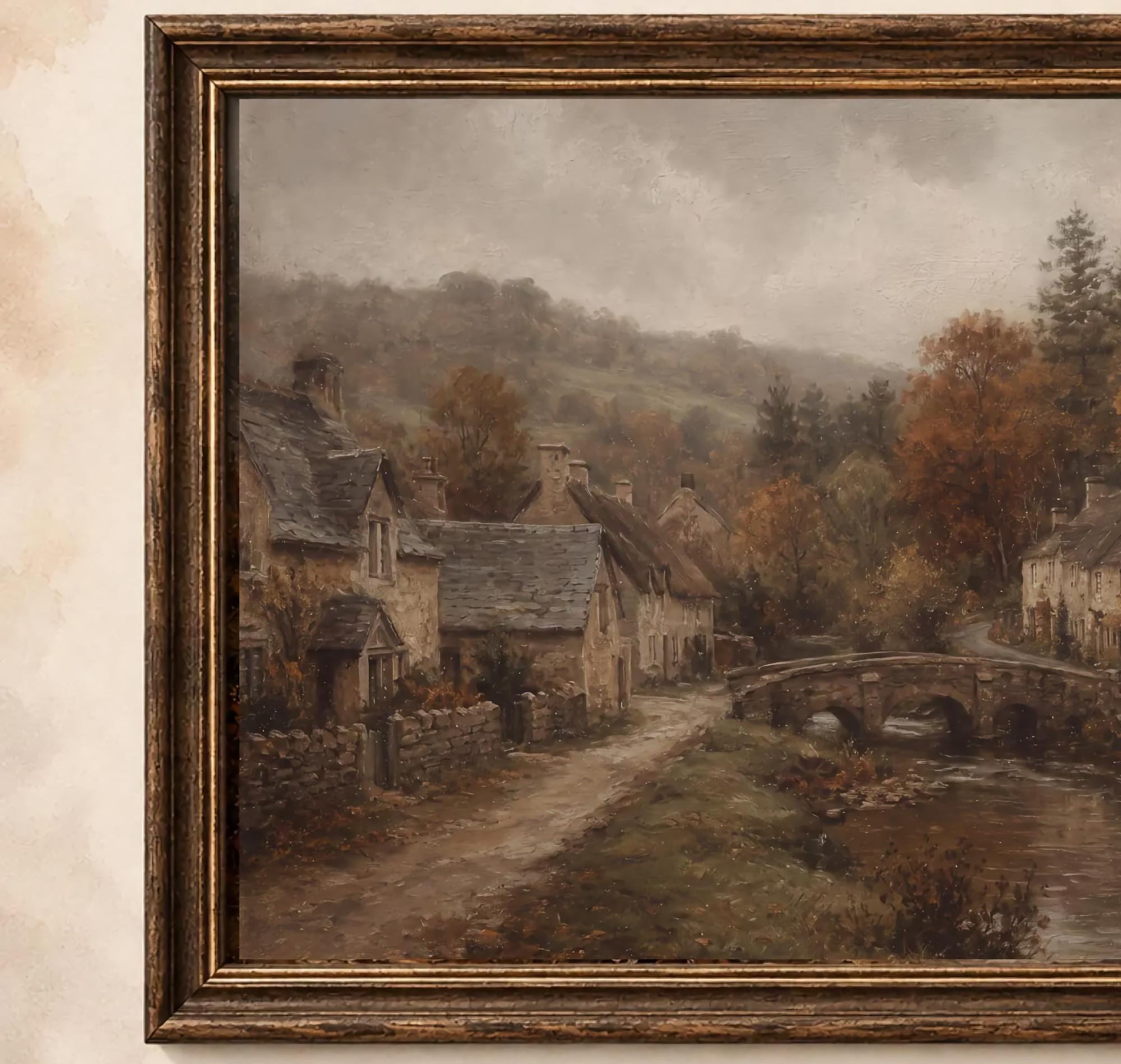 Cotswolds Fall Wall Art | English Cottage Village Print | Vintage Farmhouse Digital Download — image 2