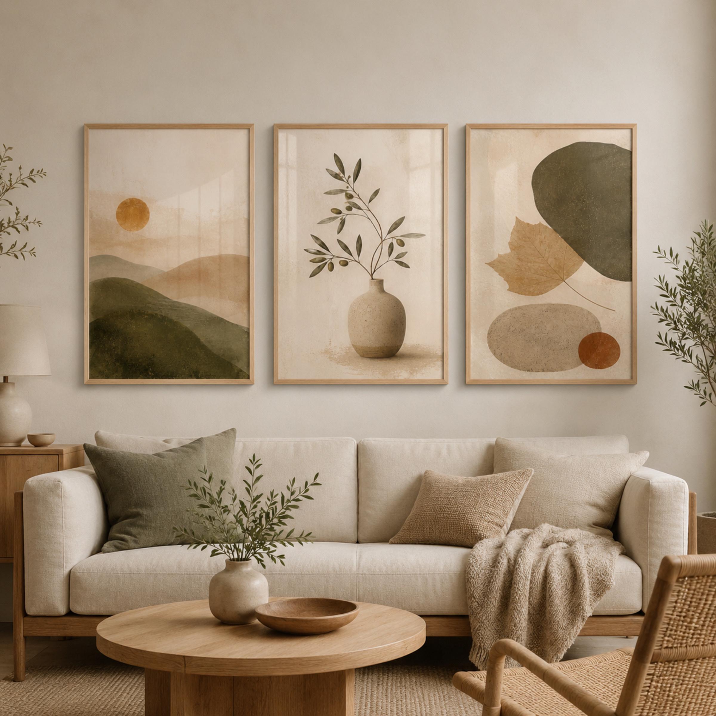 Neutral Abstract Landscape Printable Wall Art Set, Minimalist Botanical Beige Home Decor Digital Download — image 3