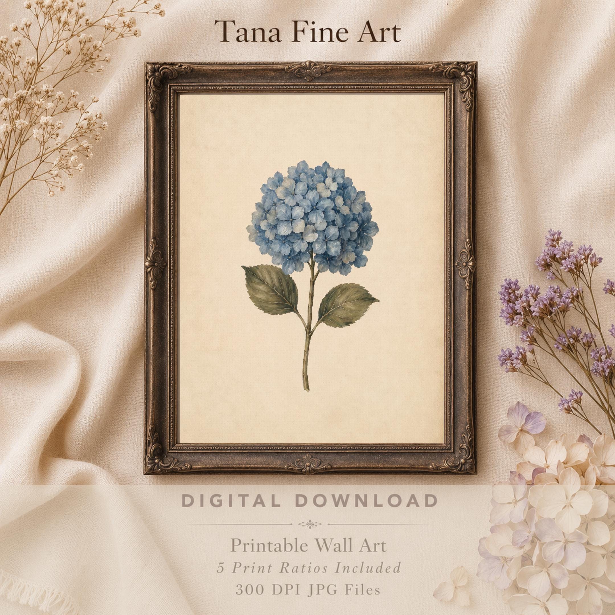 Blue Hydrangea Wall Art | Vintage Botanical Floral Print | Cottage Home Decor Printable Digital Download — image 2