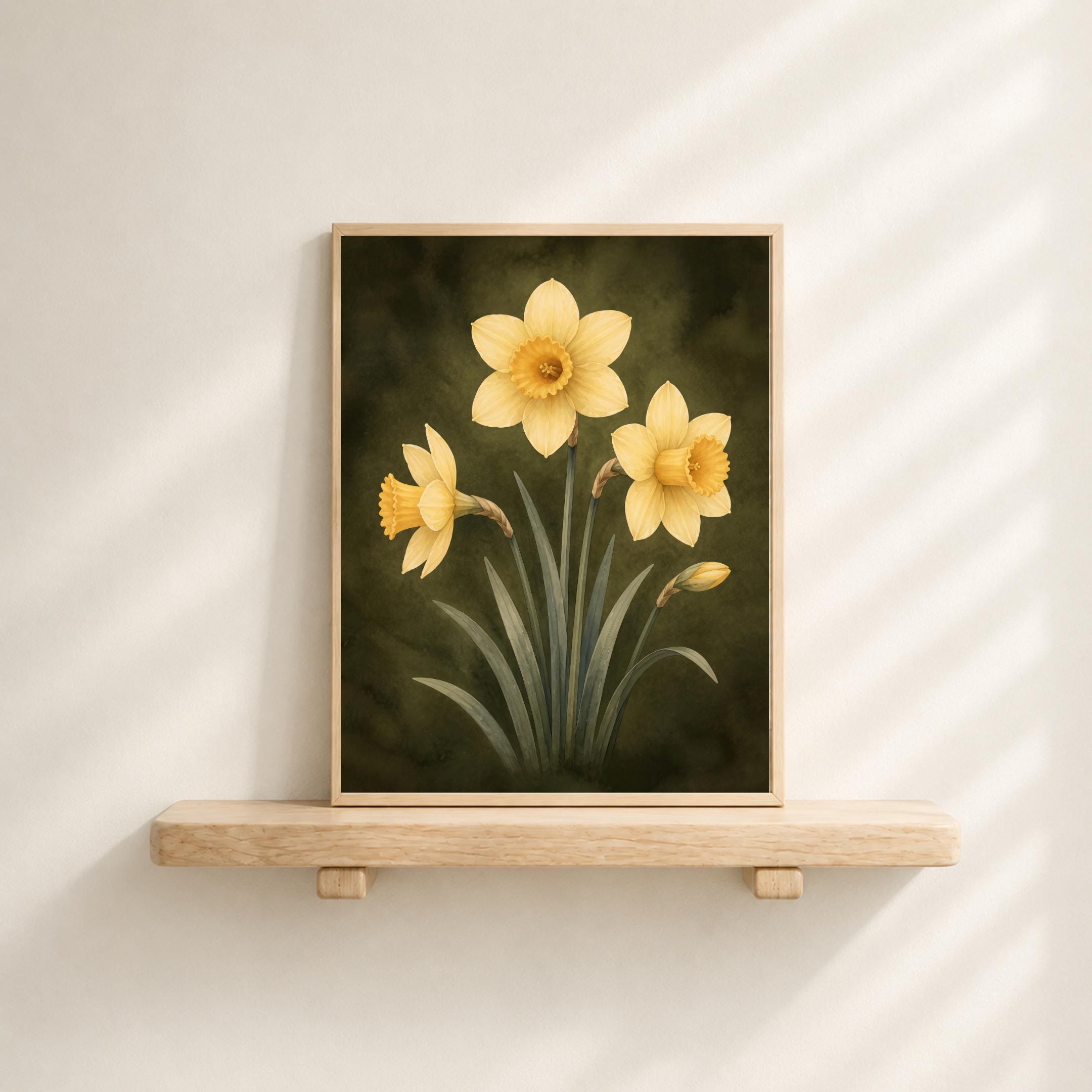 Moody March Birth Flower Print | Daffodil Wall Art | Vintage Botanical Digital Download — image 6