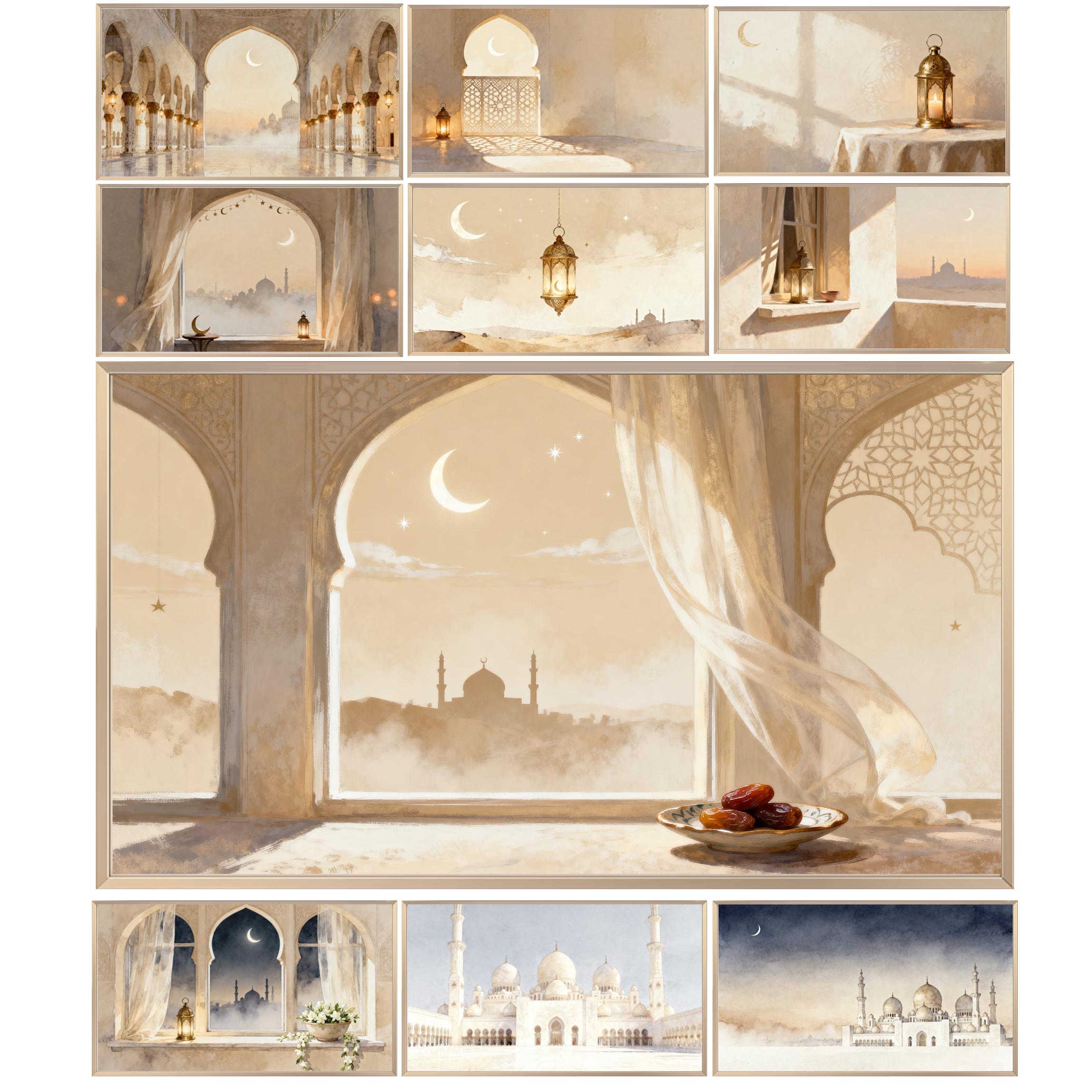 Islamic Frame TV Art Bundle 20 | Neutral Crescent Moon & Lantern Decor | 4K Digital Download — image 4