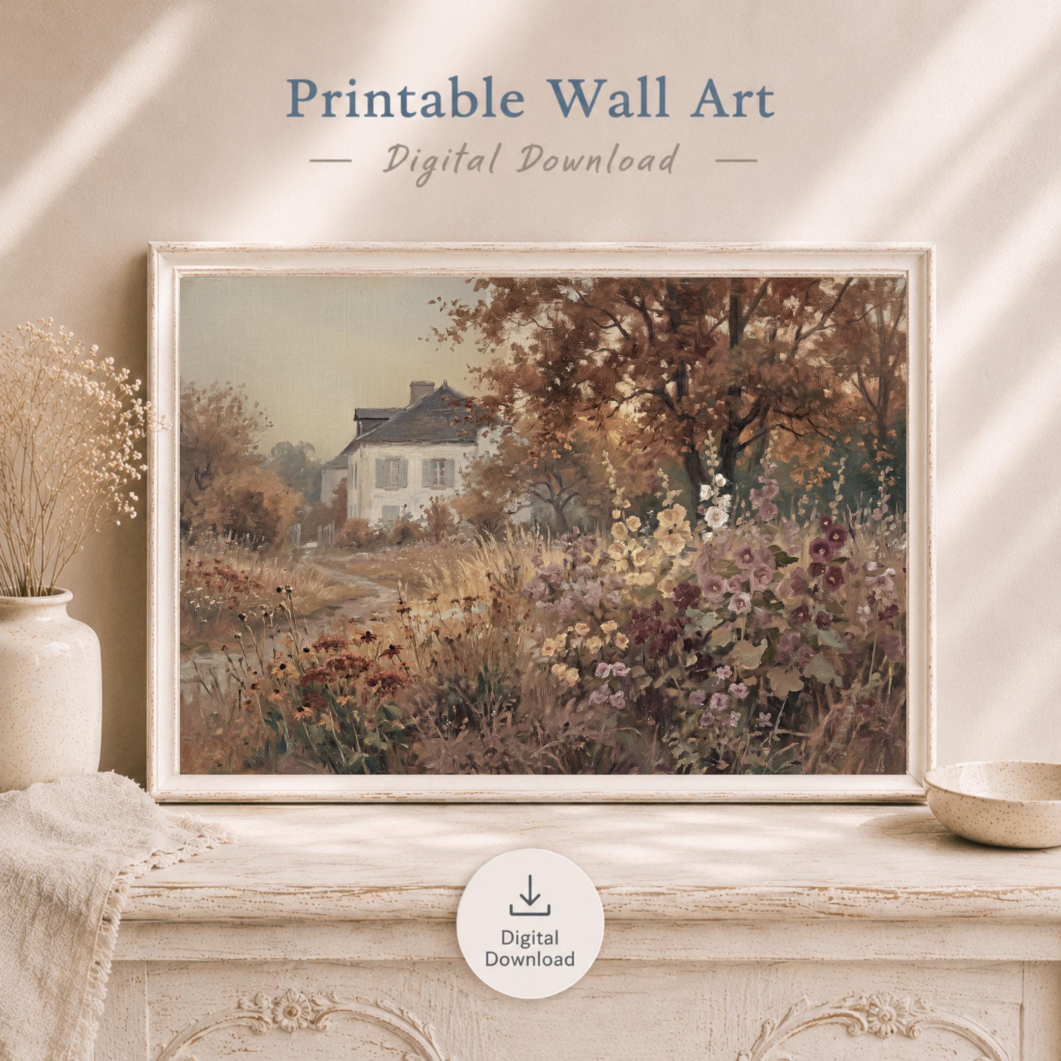 Vintage Fall Cottage Wall Art, Floral Landscape Print, English Garden Art Prints (Digital Download) — image 10