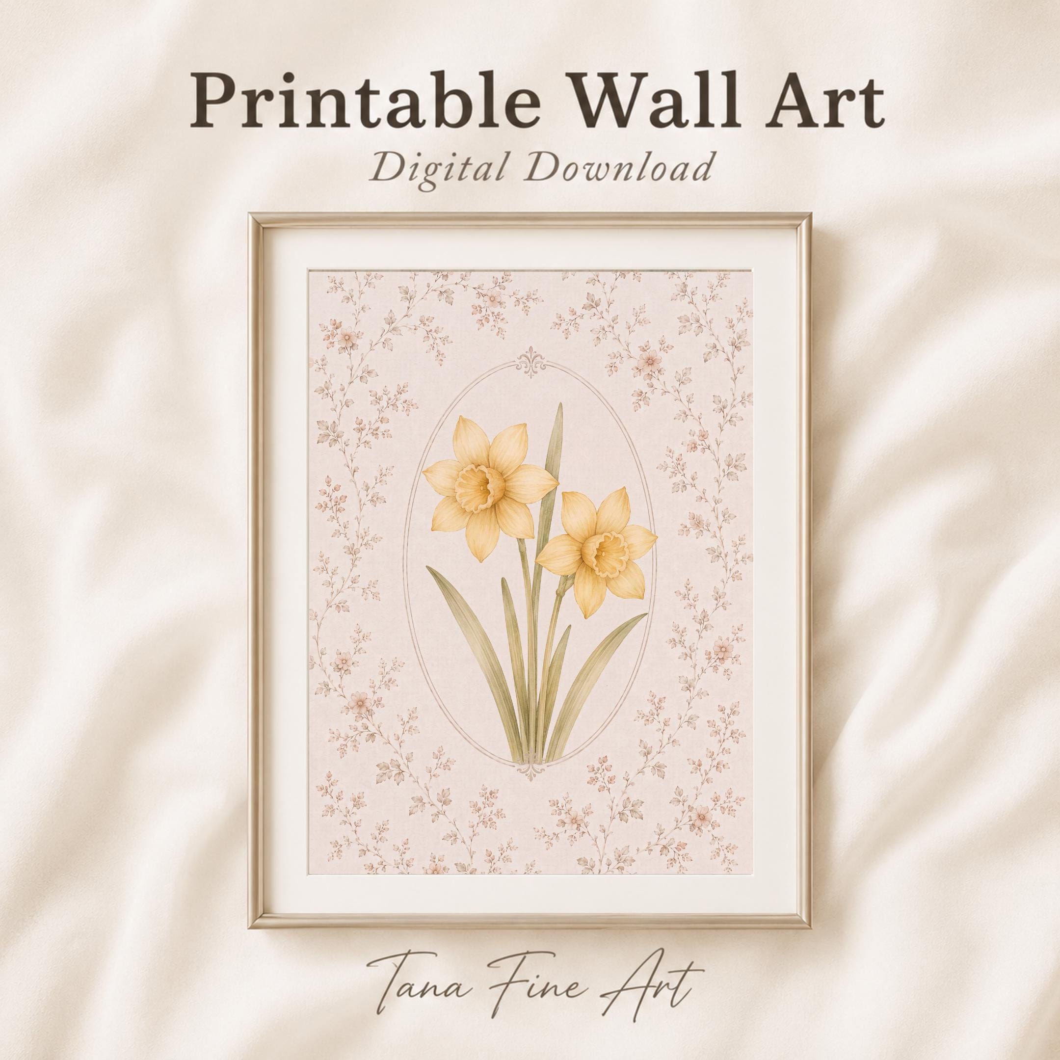 March Birth Month Flower Print | Daffodil Printable Wall Art | Vintage Botanical Gift Digital Download