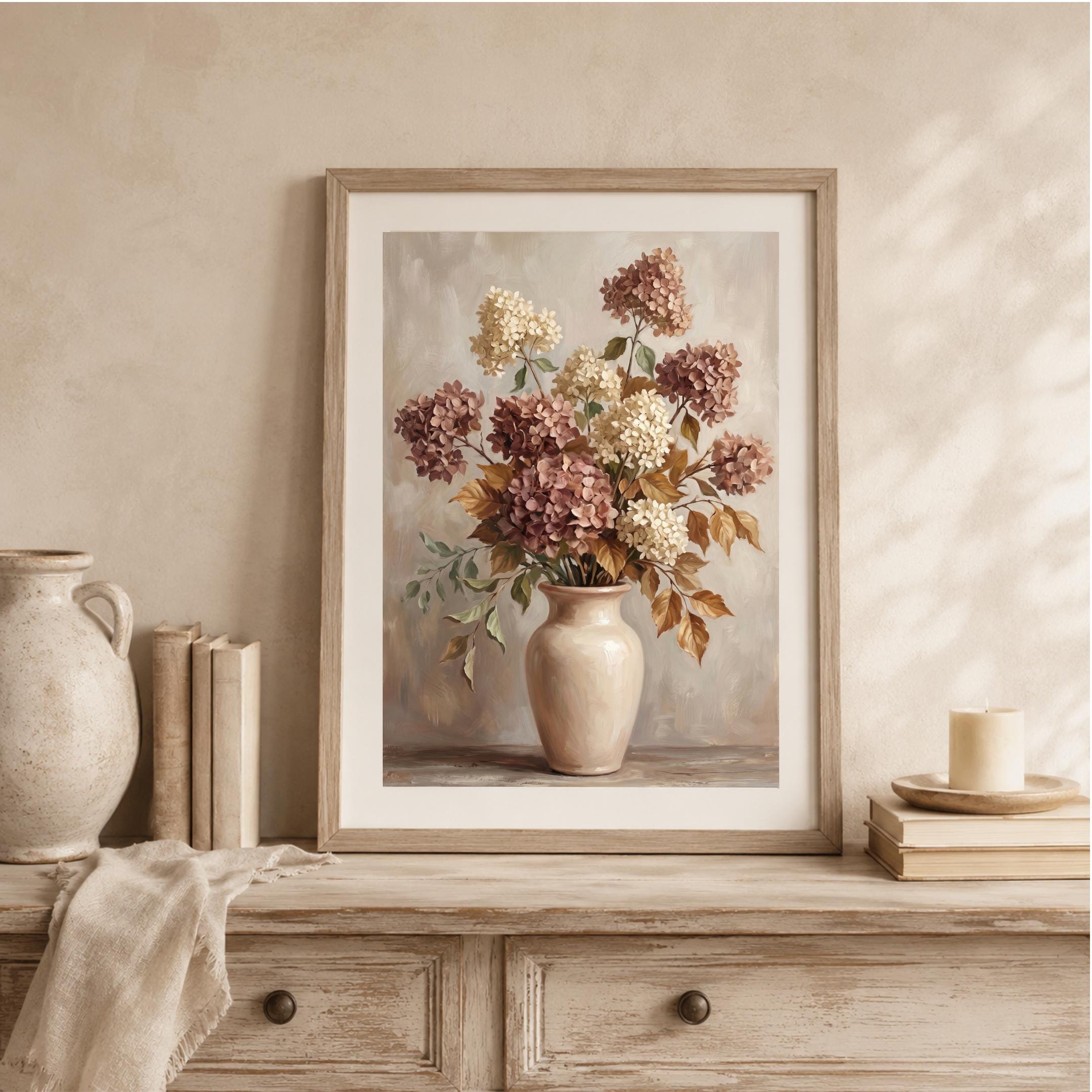 Fall Hydrangea Wall Art, Mauve Cream Floral Vase Print, Autumn Cottage Decor (Digital Download) — image 8