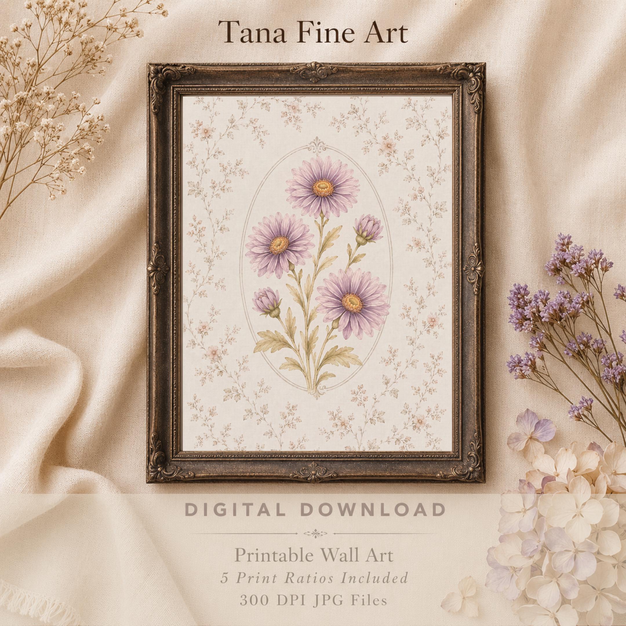 September Birth Month Flower Print | Aster Printable Wall Art | Vintage Botanical Gift Digital Download — image 5