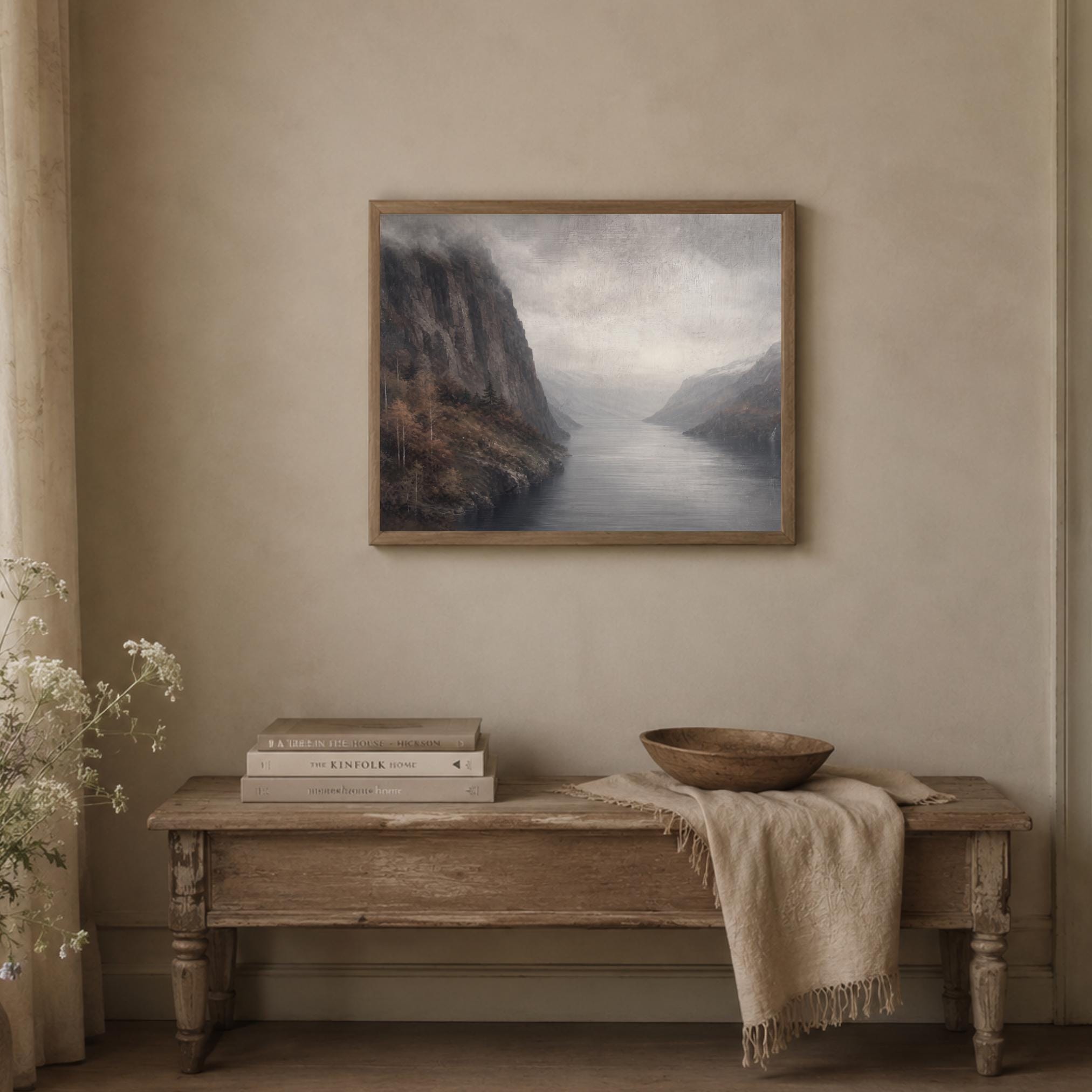Moody Mountain Lake Printable Wall Art, Autumn Landscape Painting, Rustic Decor Digital Download — image 5