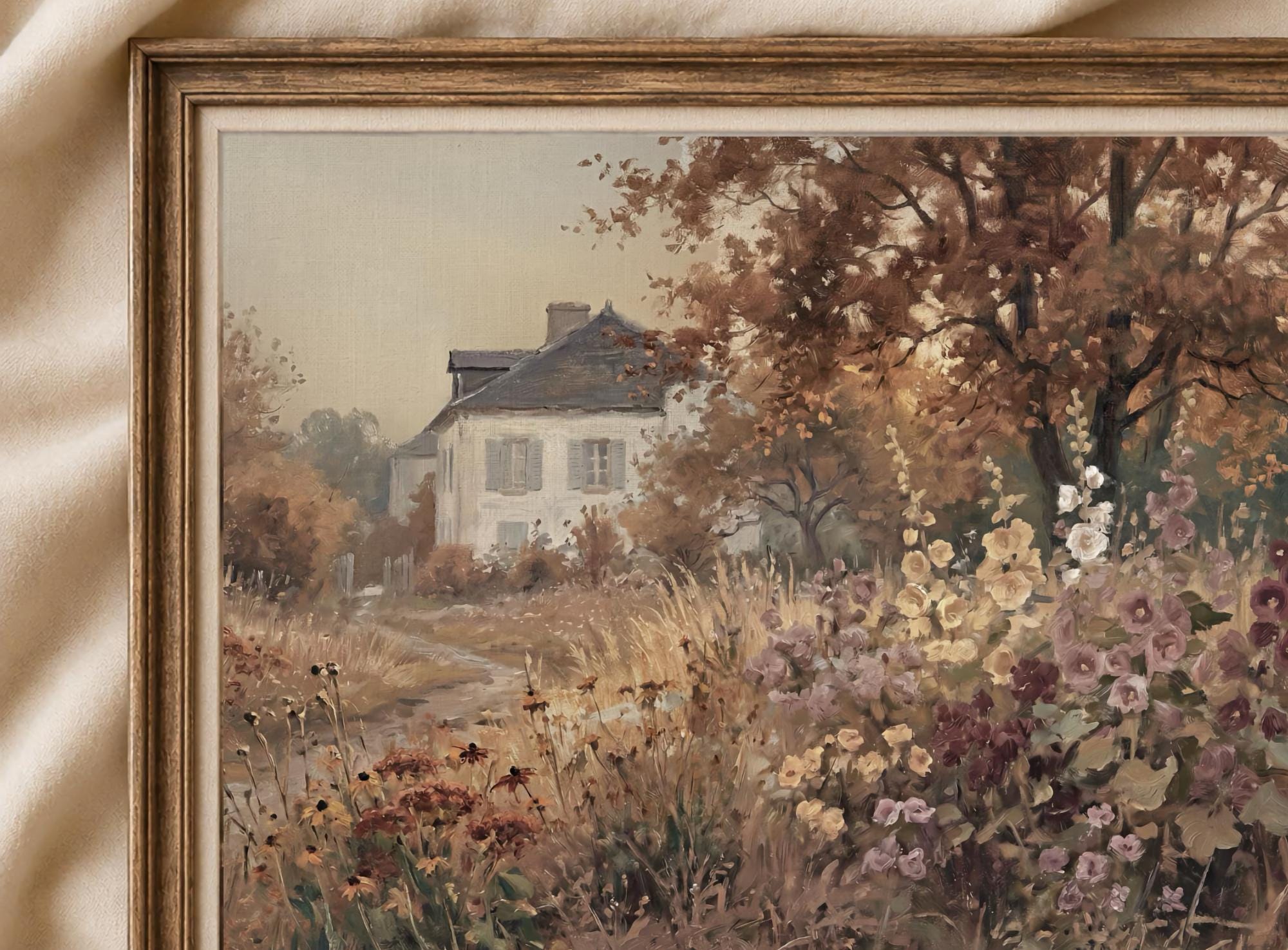 Vintage Fall Cottage Wall Art, Floral Landscape Print, English Garden Art Prints (Digital Download) — image 2