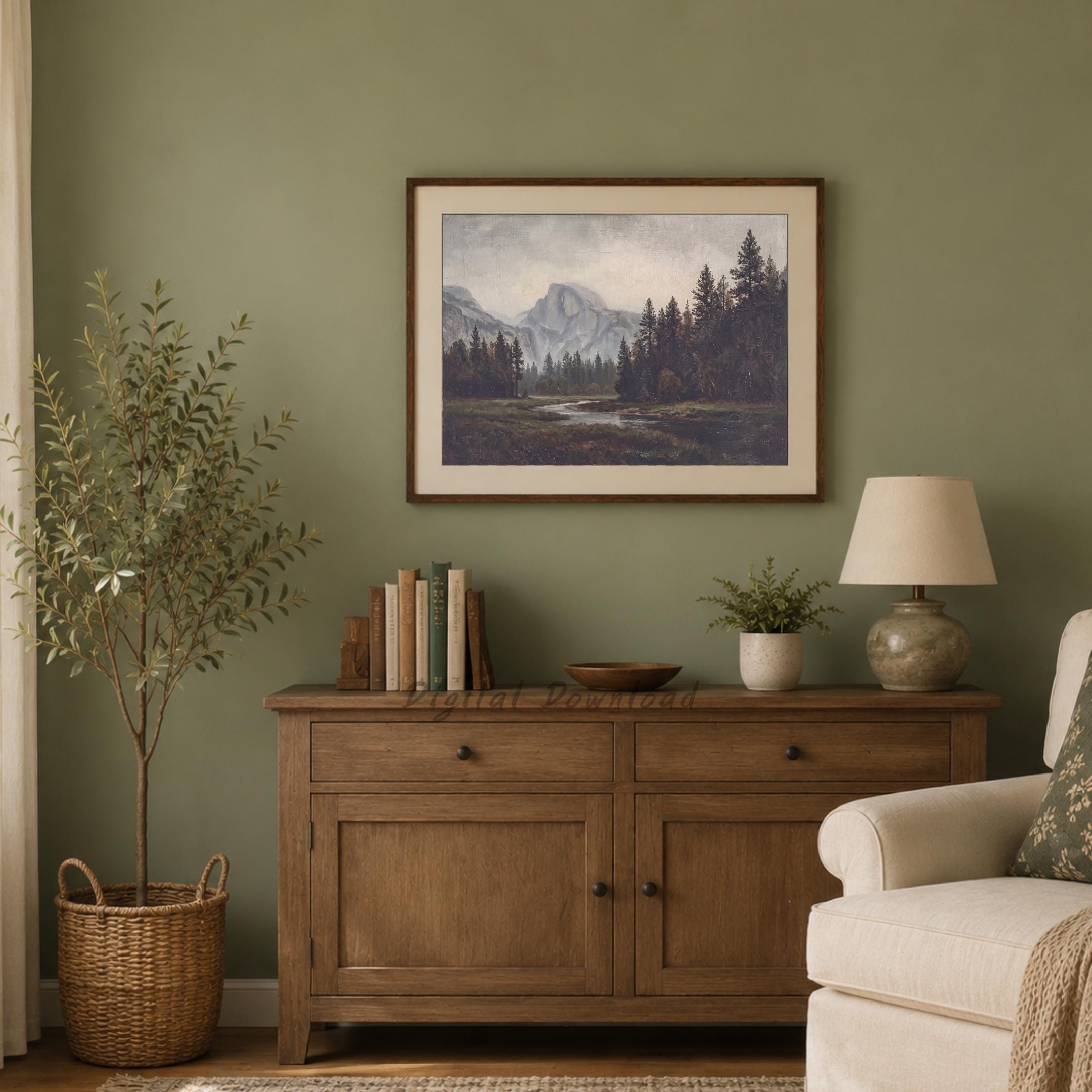 Mountain River Wall Art | Yosemite Inspired Forest Print | Moody Vintage Landscape Digital Download — image 7