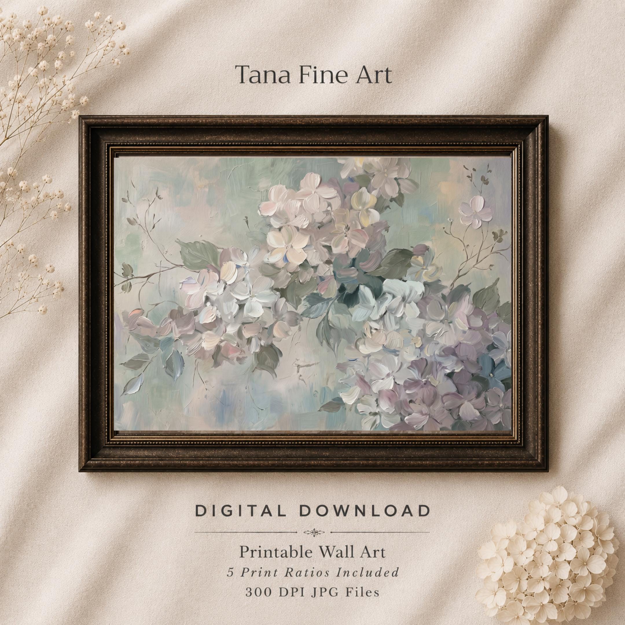 Neutral Floral Wall Art Printable, Soft White Blossom Farmhouse Wall Decor (Digital Download)