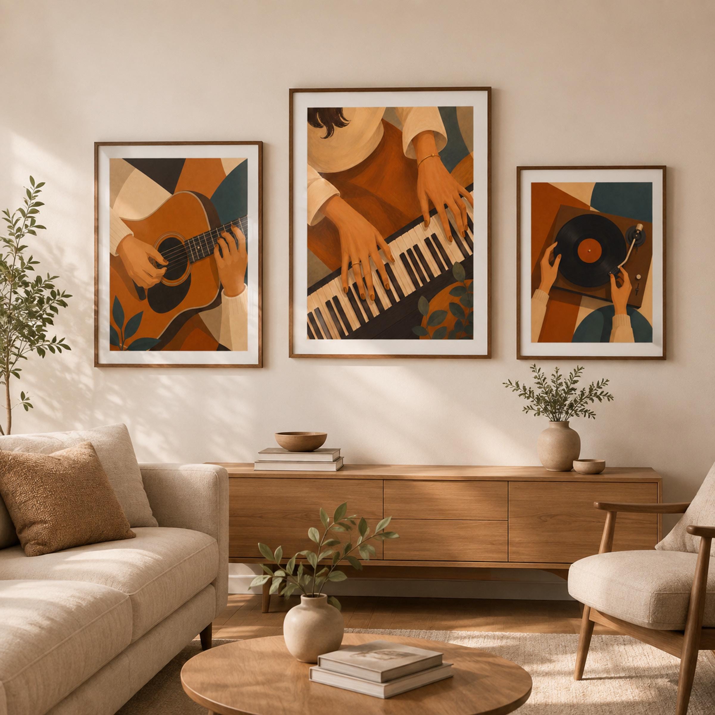 Music Wall Art Set of 3 Prints | Retro Piano Guitar Vinyl Record (Digital Download) — image 4