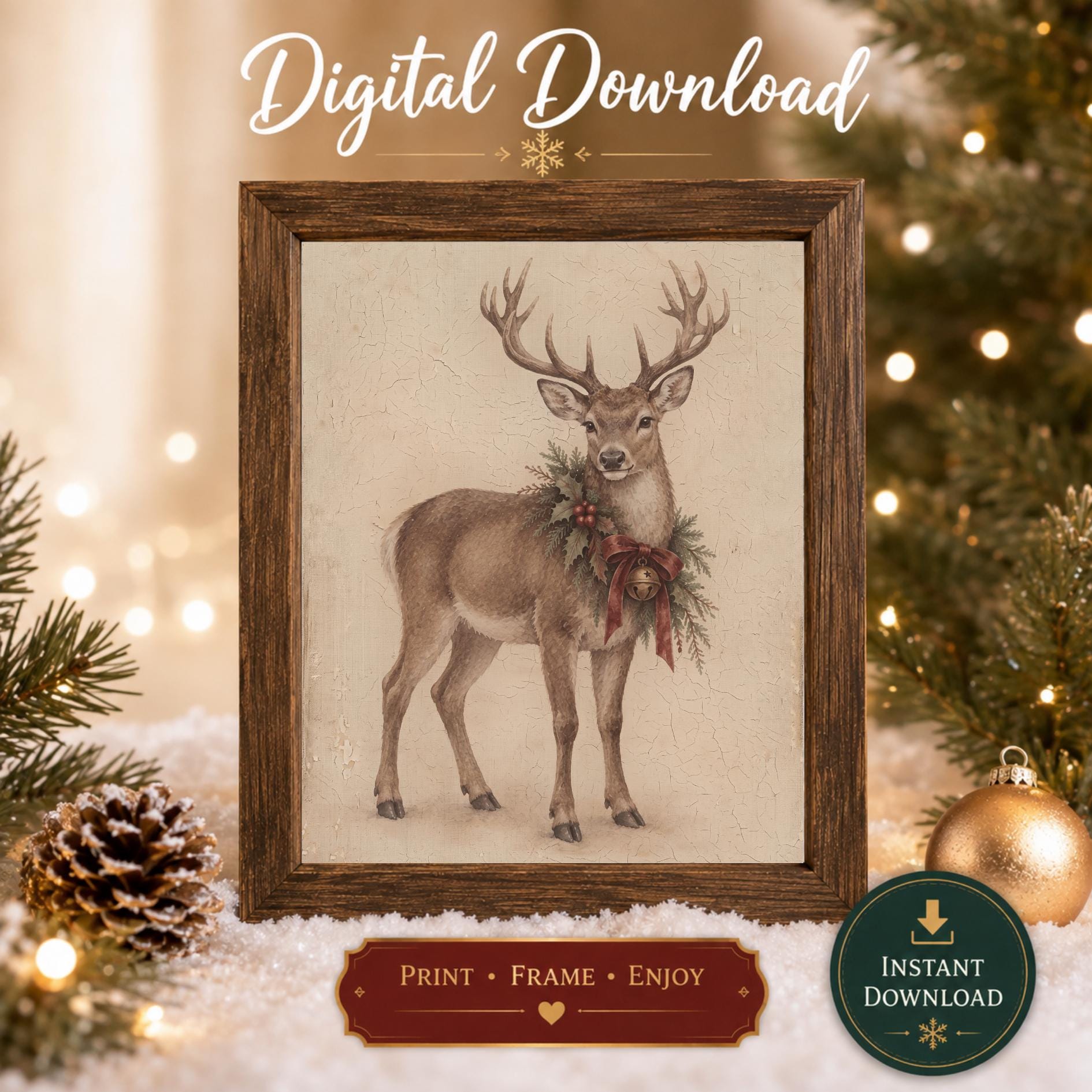 Festive Stag with Evergreen Wreath