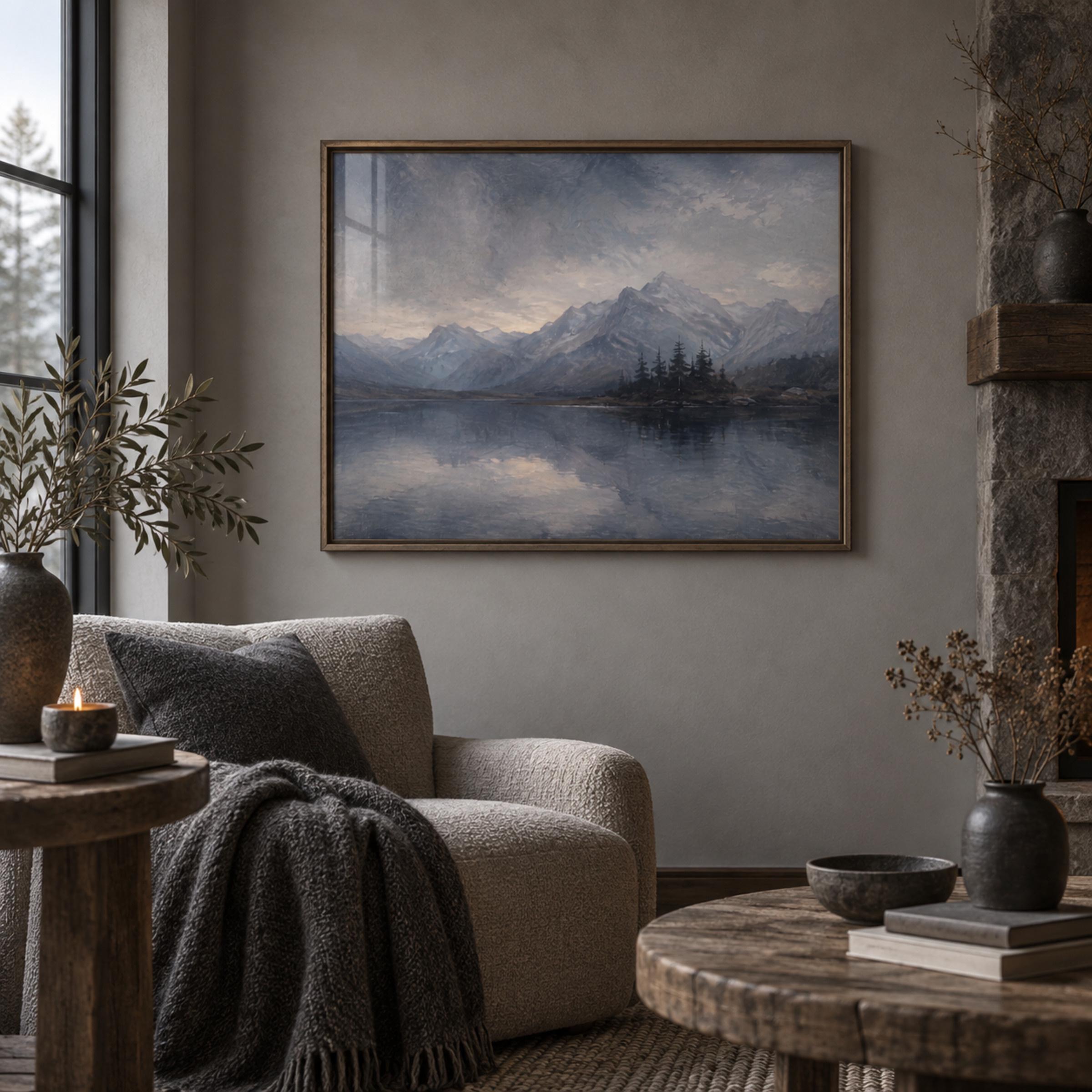 Moody Mountain Lake Printable Wall Art, Vintage Alpine Landscape, Rustic Cabin Dark Academia Decor — image 4