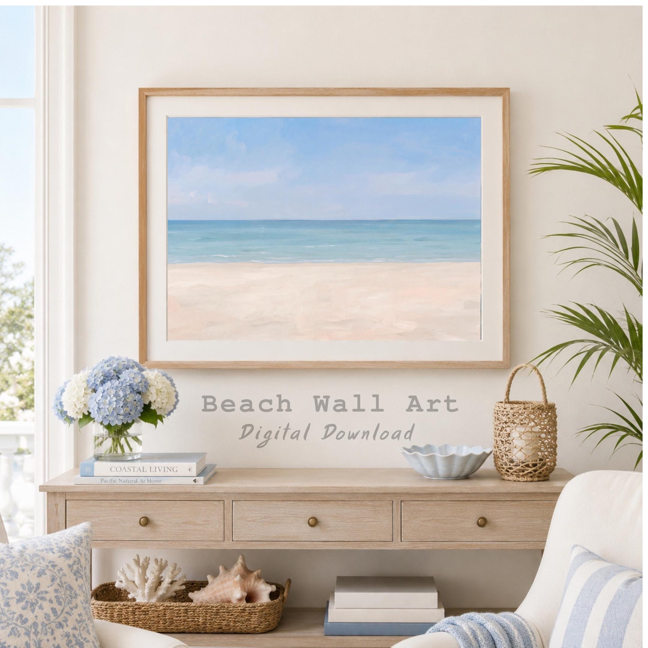 Minimal Coastal Summer Wall Art, Ocean Beach Landscape Print, Neutral Summer Decor (Digital Download)