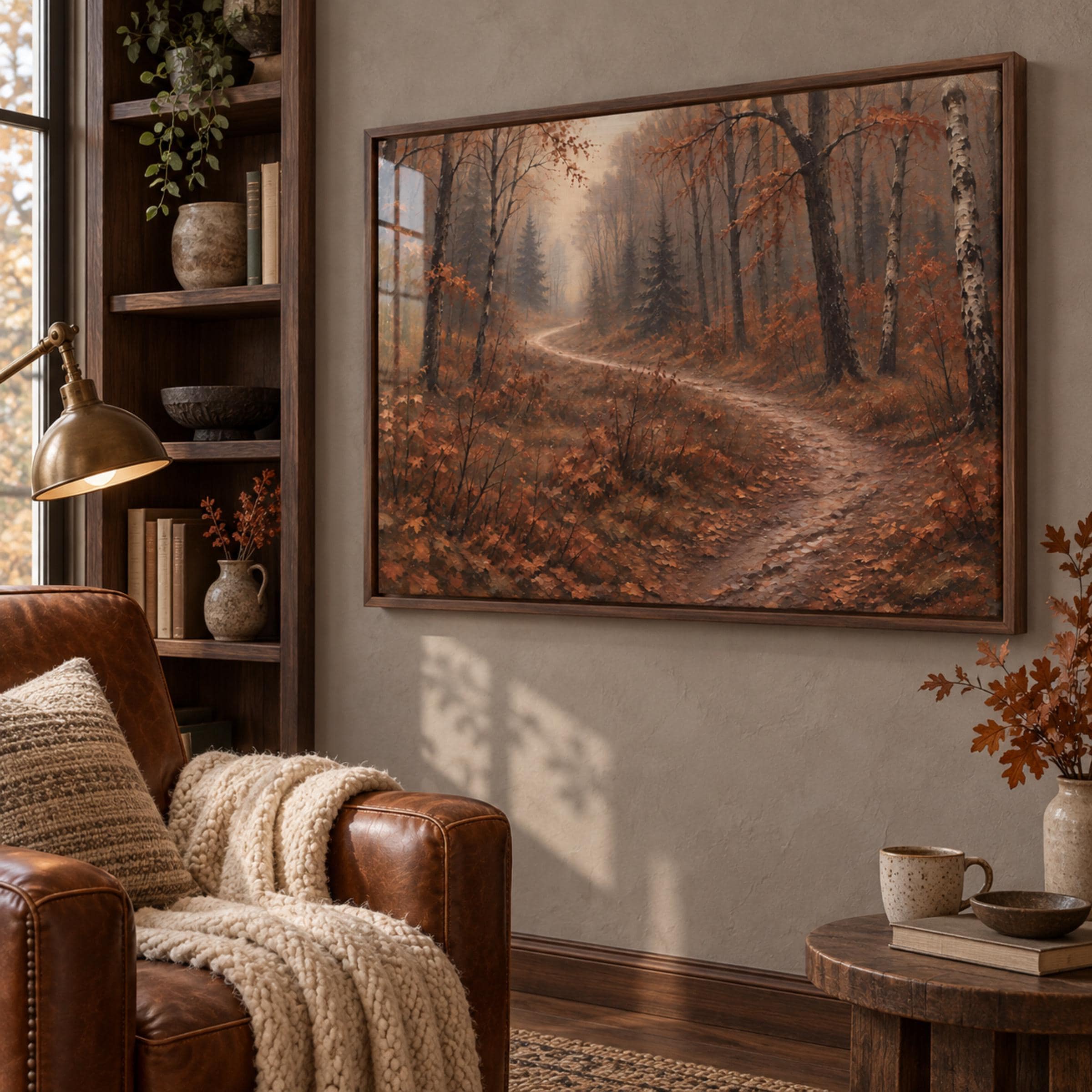 Autumn Forest Path Wall Art, Vintage Style Woodland Landscape, Burnt Orange Digital Download — image 3