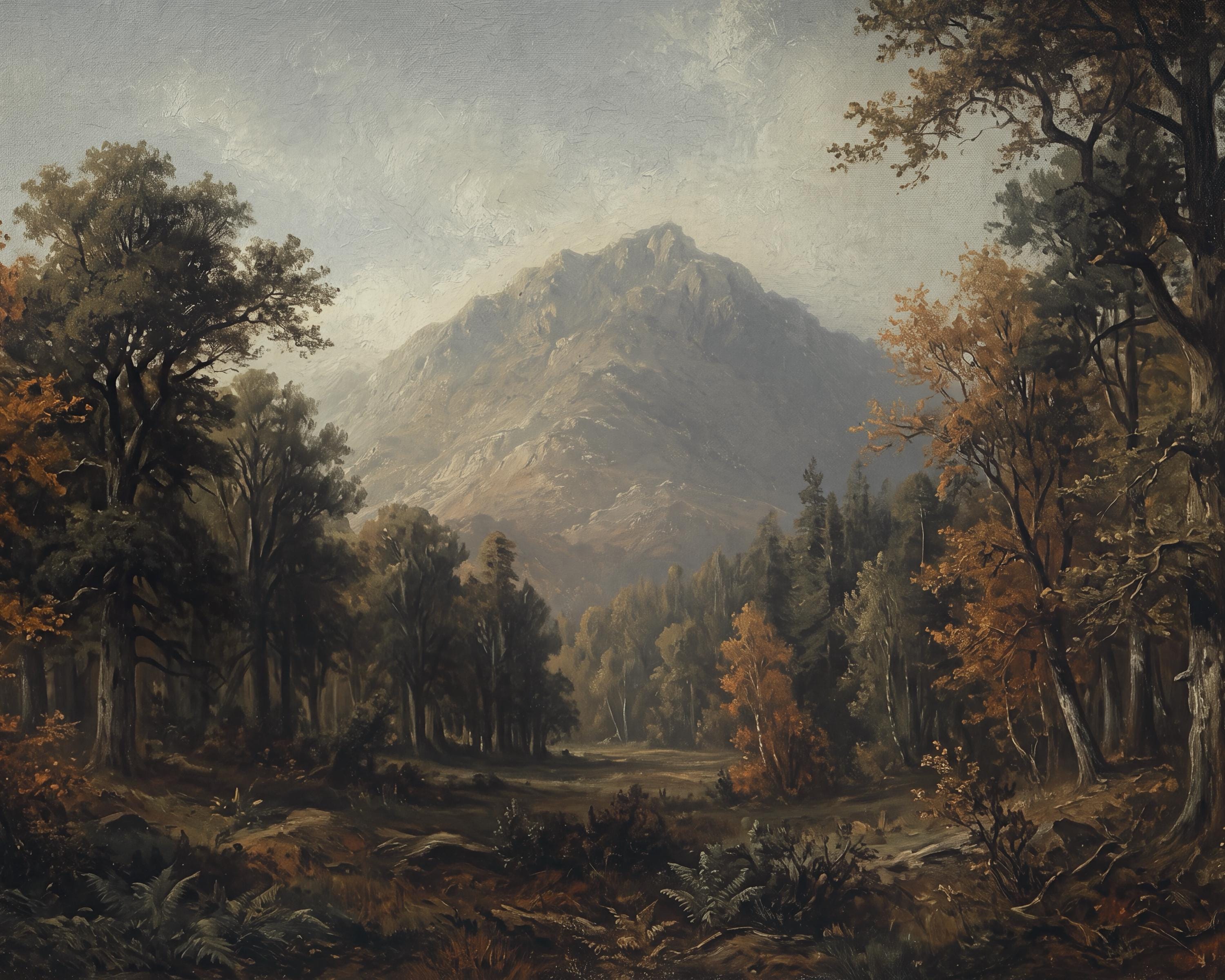 Moody Mountain Wall Art | Forest Landscape Print | Vintage Nature Digital Download — image 2