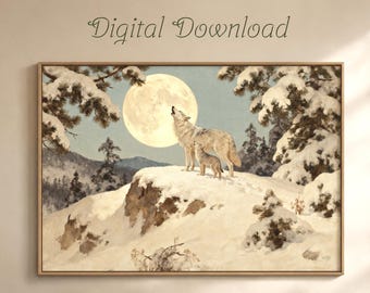 Wolf Howling at Moon Wall Art Printable, Wildlife Art Decor (Digital Download)