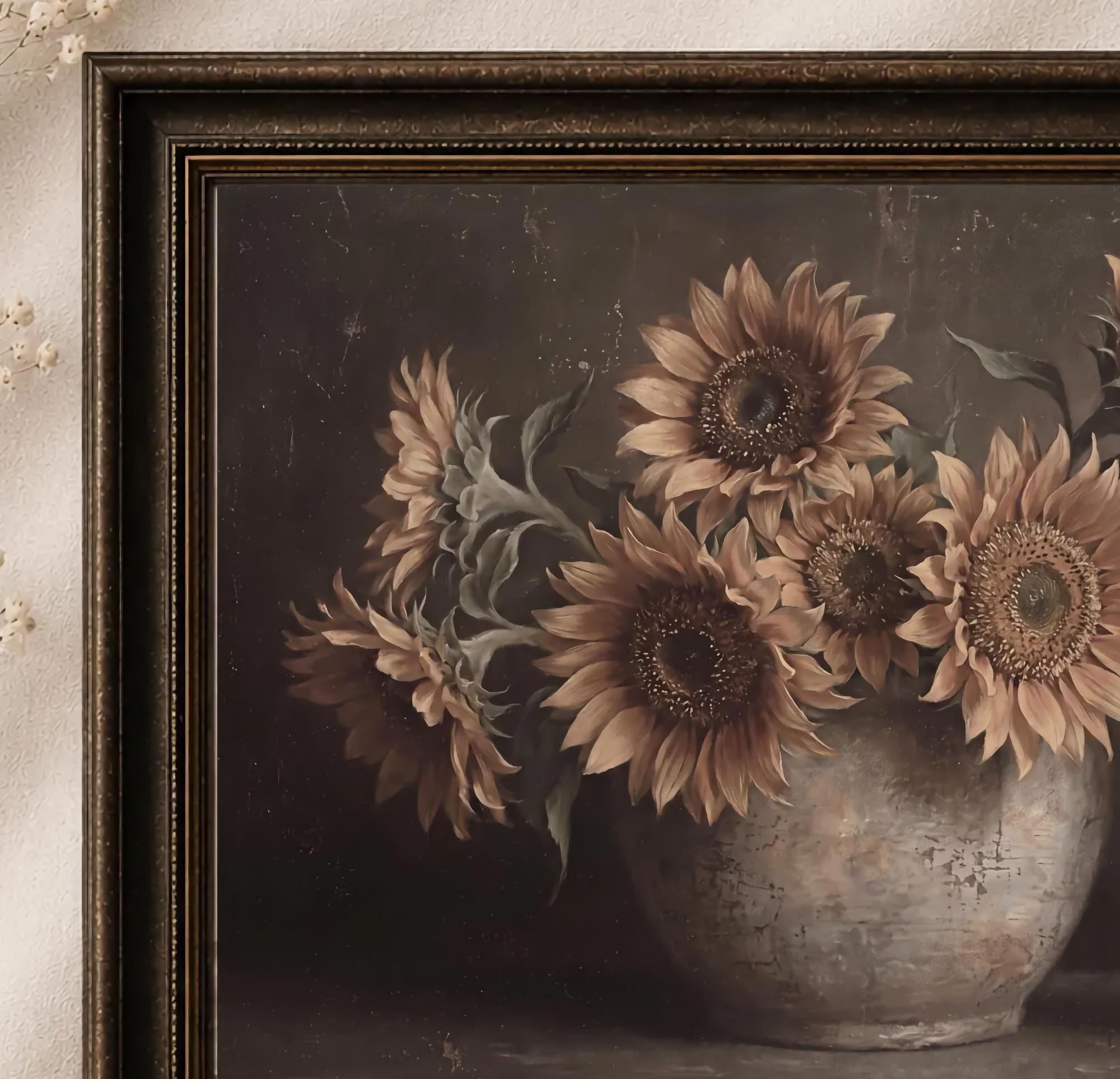 Moody Sunflower Vase Printable Wall Art, Dark Rustic Floral Farmhouse Kitchen Decor Digital Download — image 2